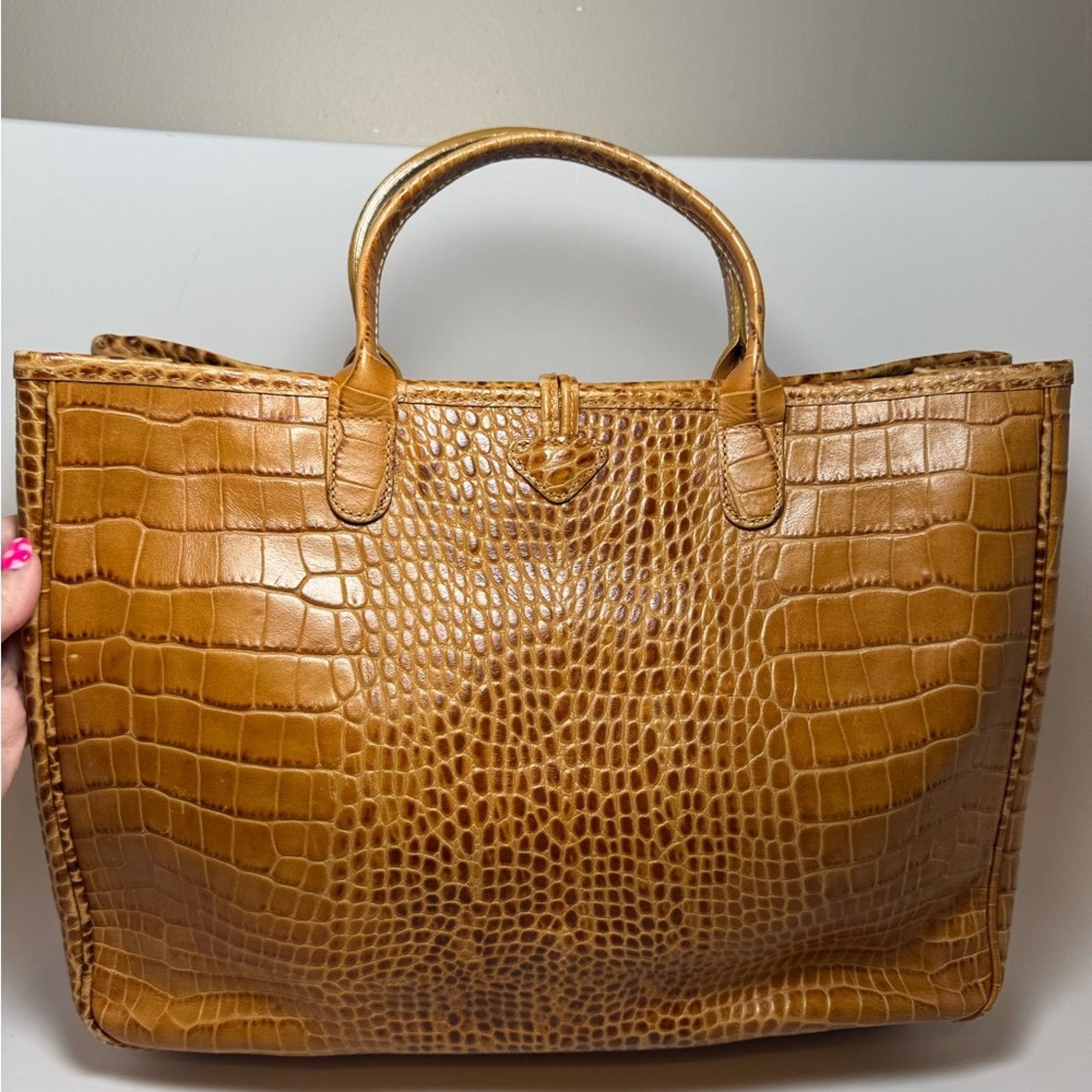 Longchamp Croc Embossed Leather Roseau Tote Bag