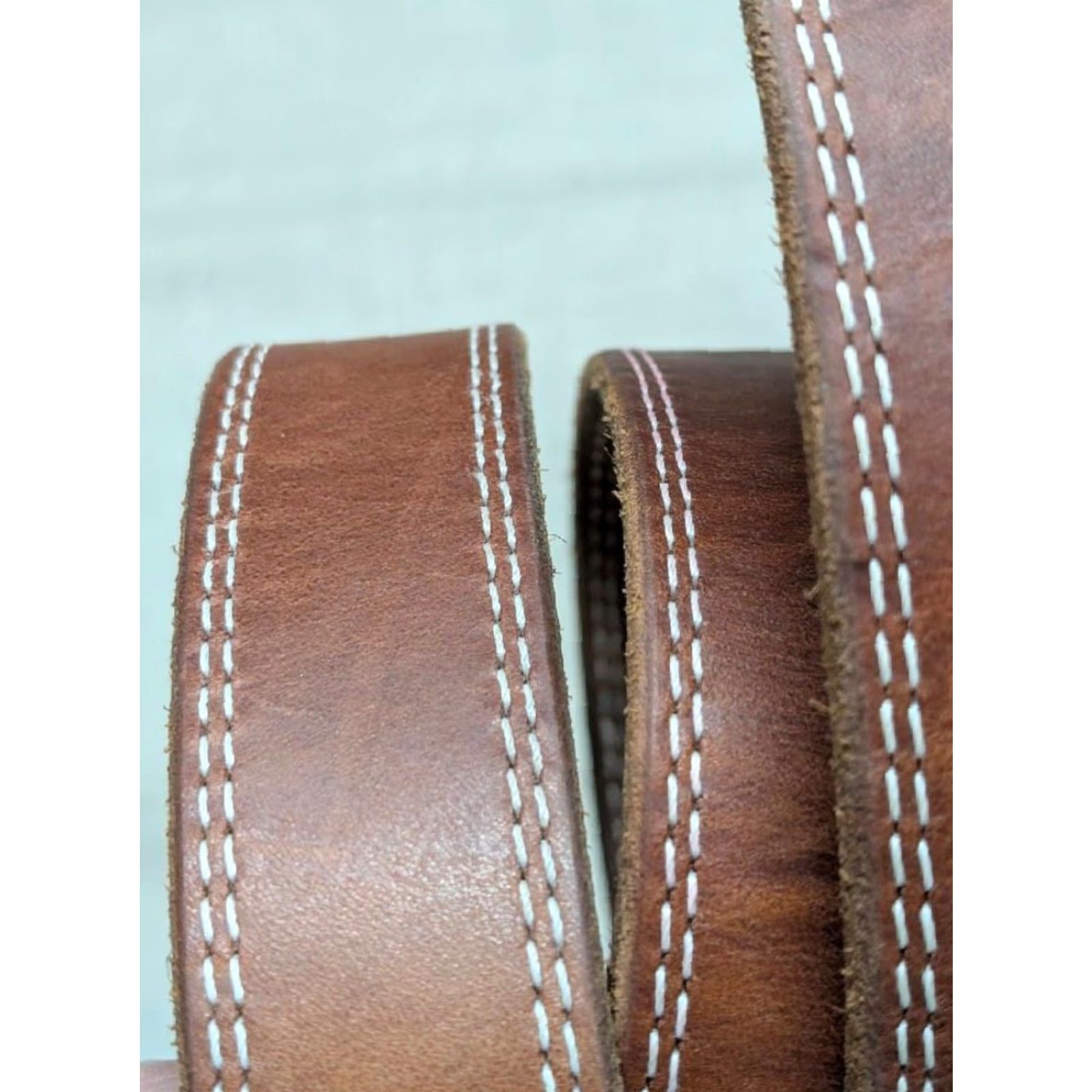 Vintage VINTAGE WESTERN Belt 1-1/2" Brown Cowhide Leather USA Made belt 36 Men Stitched Buckle Hank’s style Size 36 - 6 Thumbnail