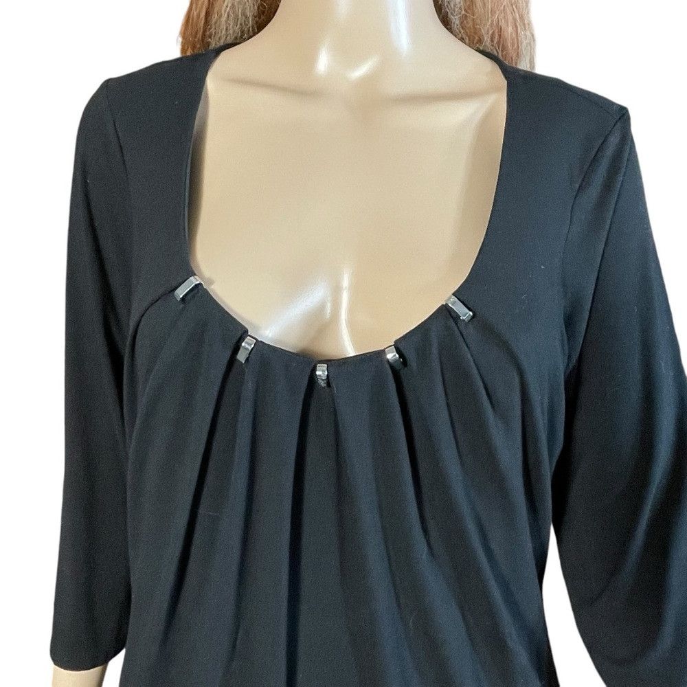 White House Black Market White House Black Market Black 3/4 Sleeve Pleated Front Blo Size L / US 10 / IT 46 - 3 Thumbnail