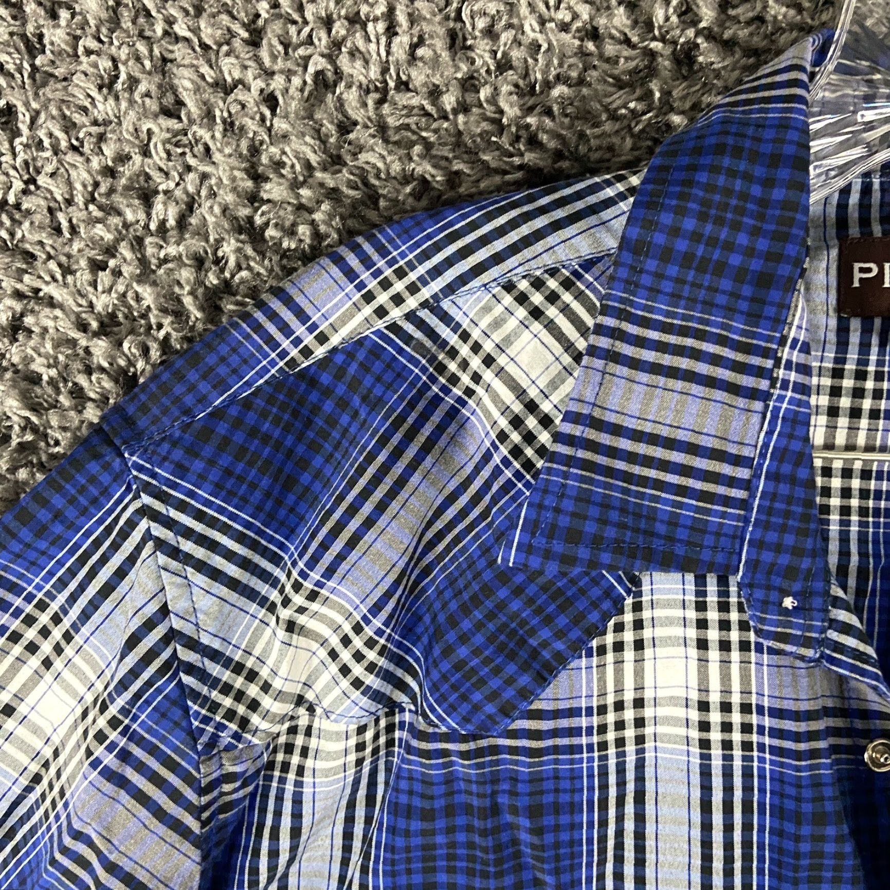 Vintage PINTLAR Shirt Plaid Pearl Button-Up Short Sleeve Men’s L Blue Regular Size Adult Mens Size US 33 - 4 Thumbnail