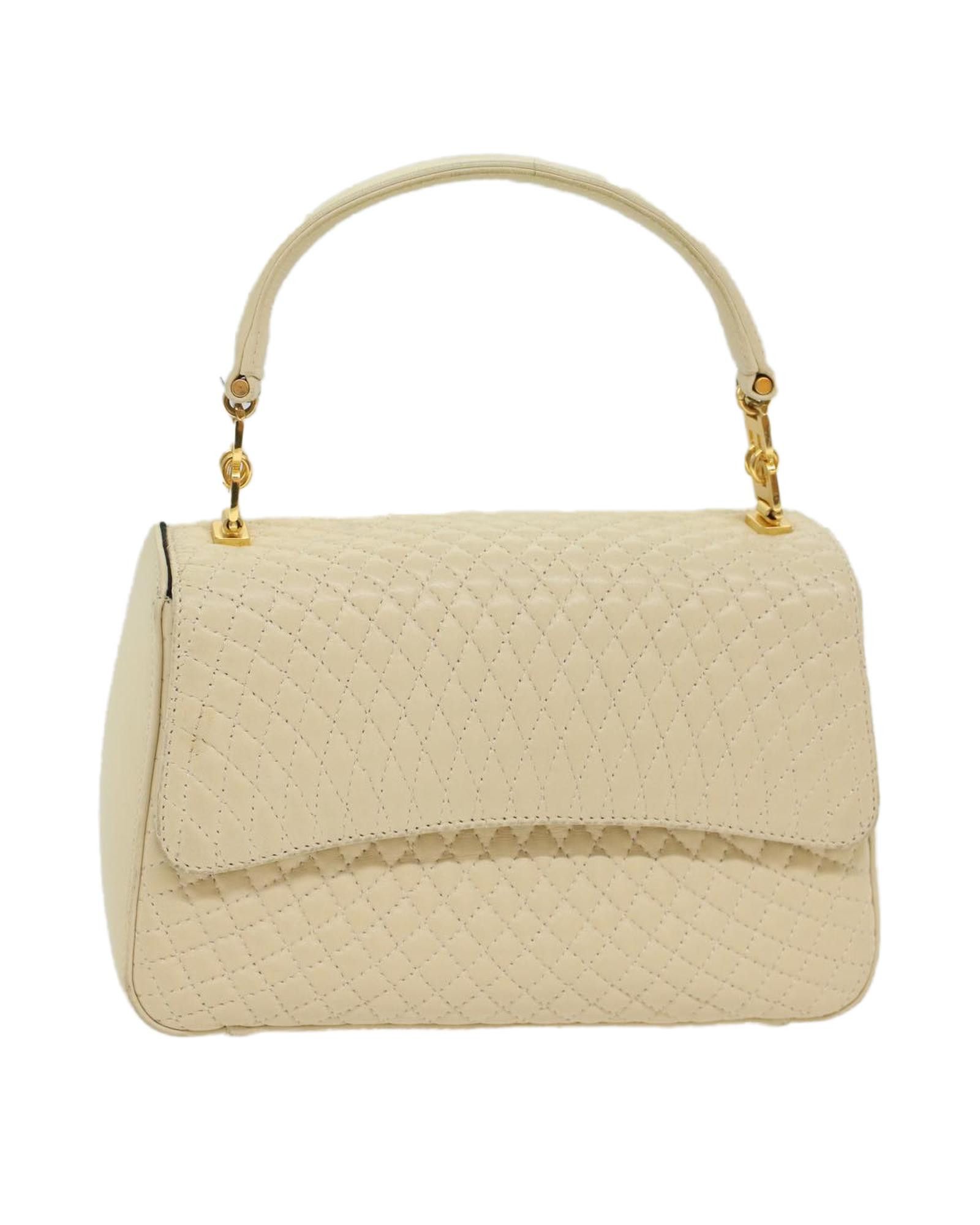 image of Bally Quilted Lamb Skin Hand Bag in White, Women's