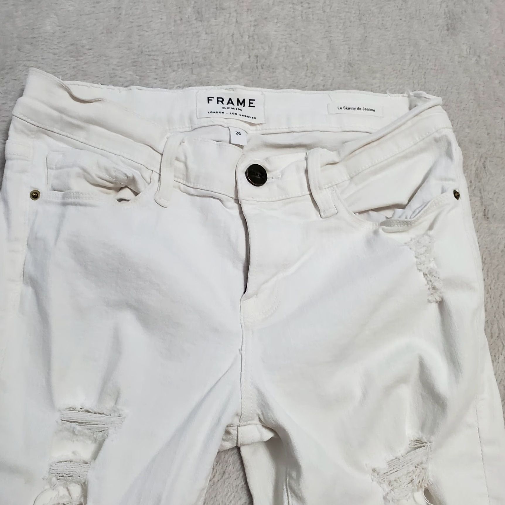 Frame VINTAGE Frame Denim Jeans Women 26 White Le Skinny de Jeanne Stretch Distressed 90s Grunge USA Womens Size 26" / US 2 / IT 38 - 5 Thumbnail