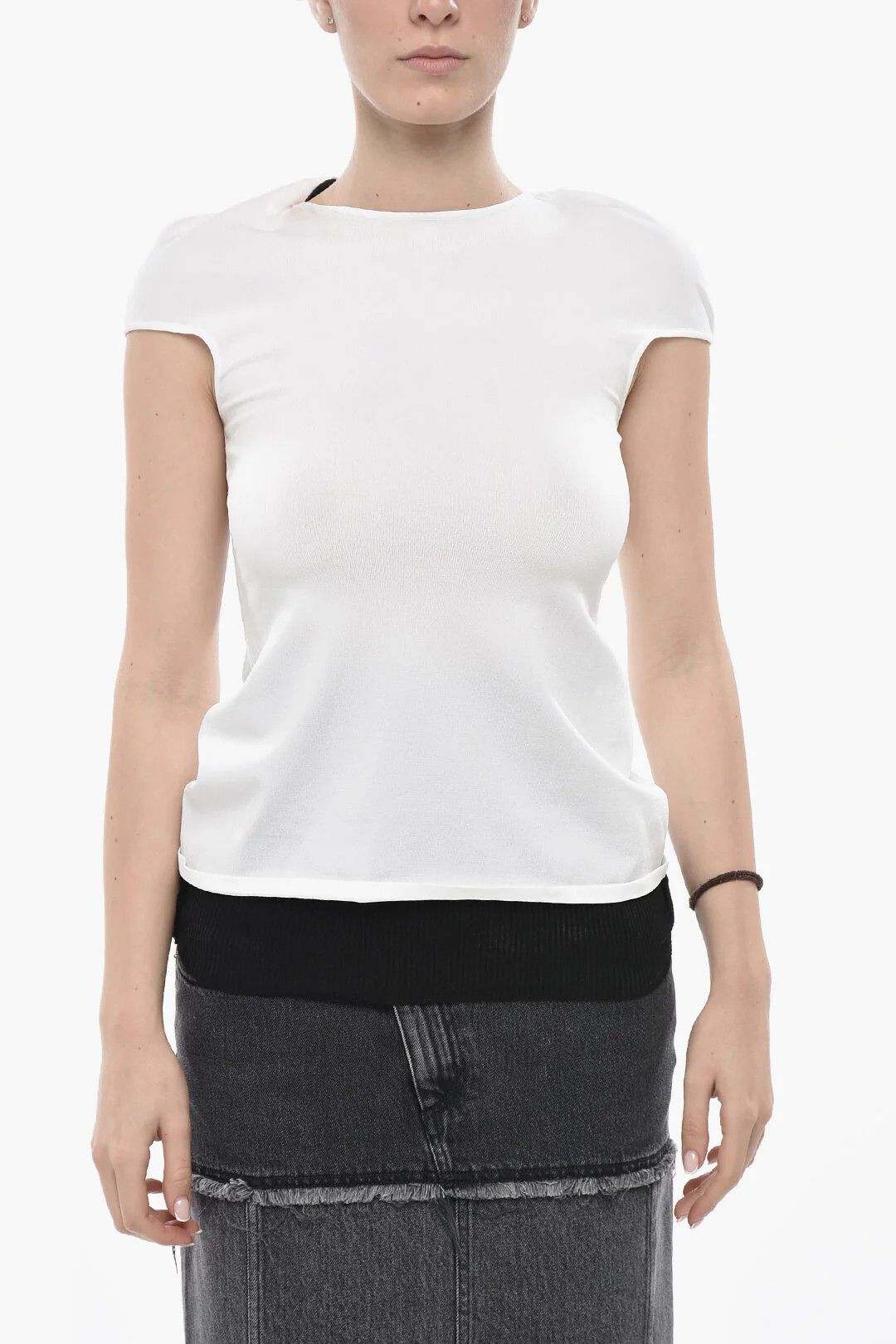Salvatore Ferragamo og1mm0426 Double-Fabric Crewneck T-Shirt in White Size M / US 6-8 / IT 42-44 - 1 Thumbnail