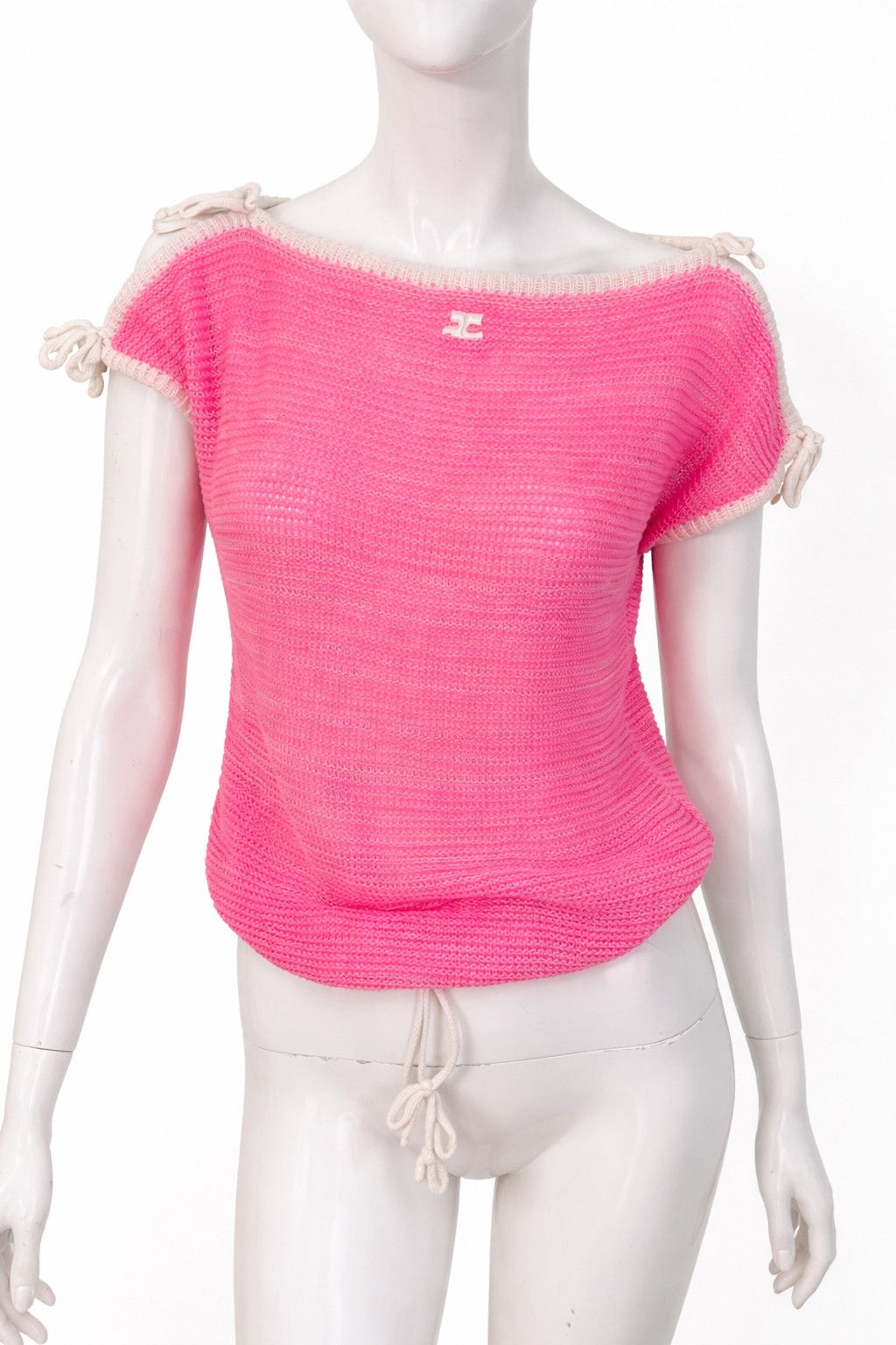 Courreges Courrèges Pink Knit Top - Crochet Logo Monogram Tee Pullover Size M / US 6-8 / IT 42-44 - 8 Thumbnail