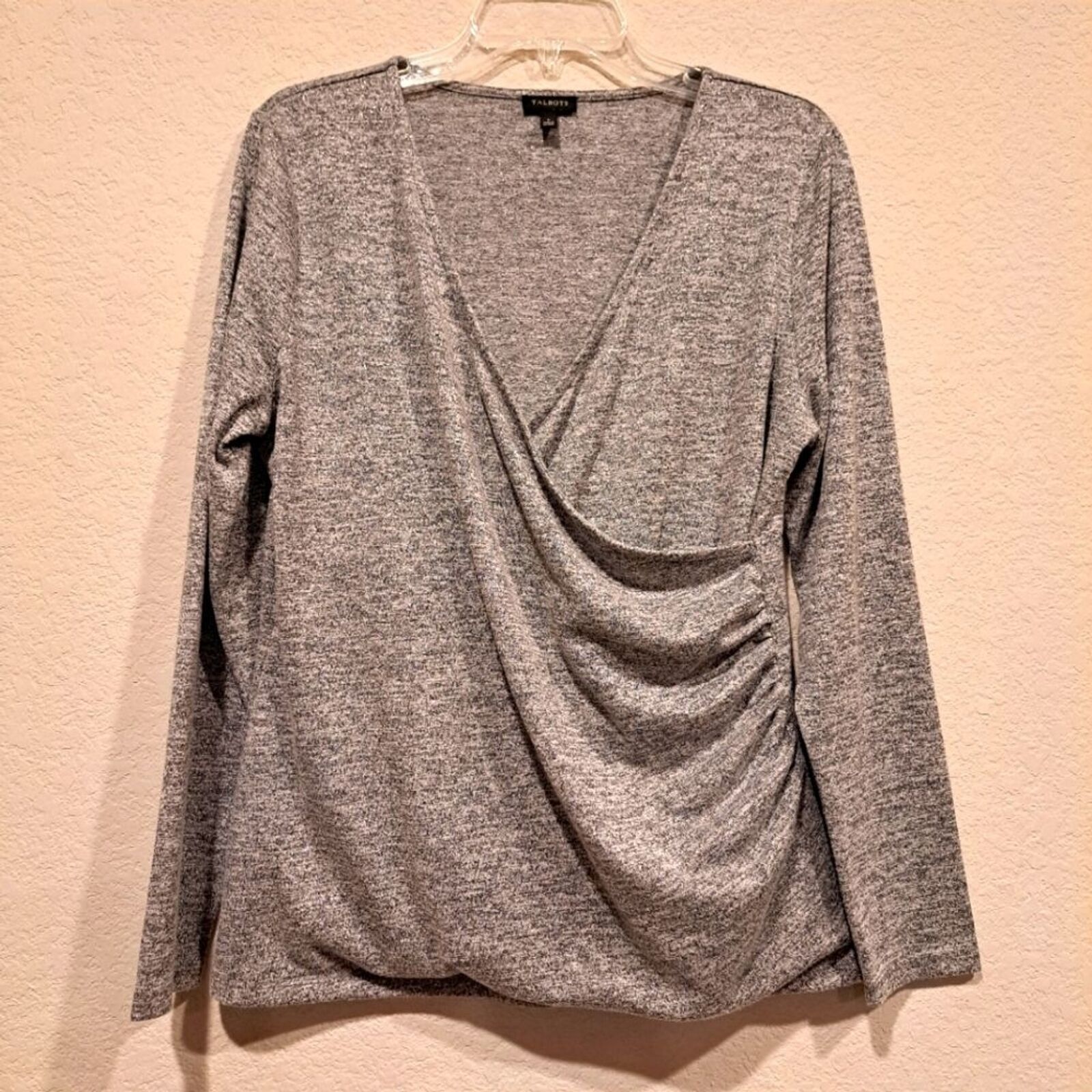 Other Talbots shimmery metallic gray long sleeve wrap top size L Size L / US 10 / IT 46 - 1 Thumbnail