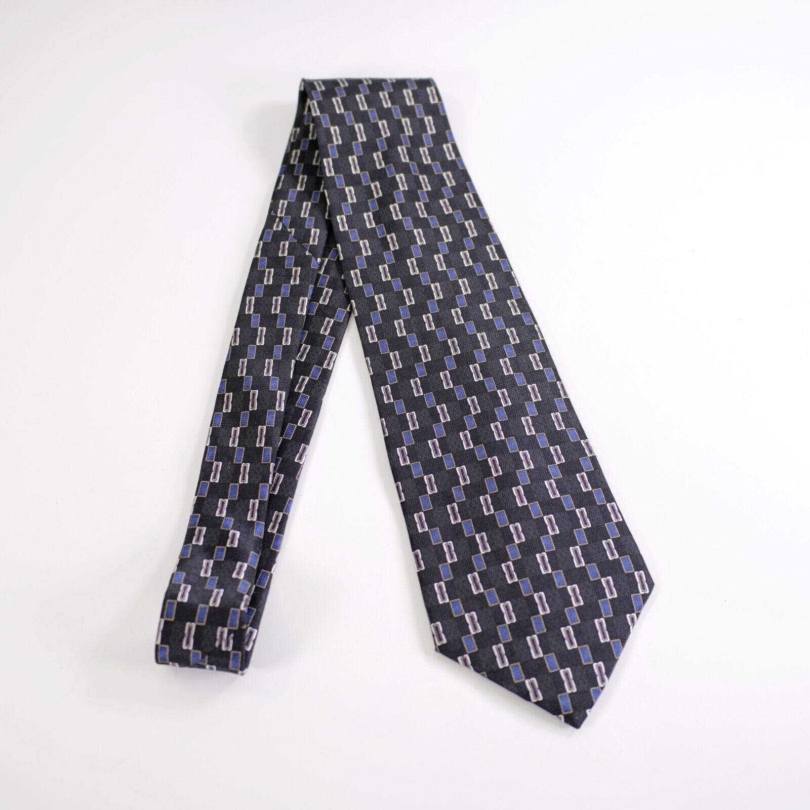 Stafford Stafford Black Blue Geometric Woven Wide Silk Tie Size ONE SIZE - 6 Thumbnail