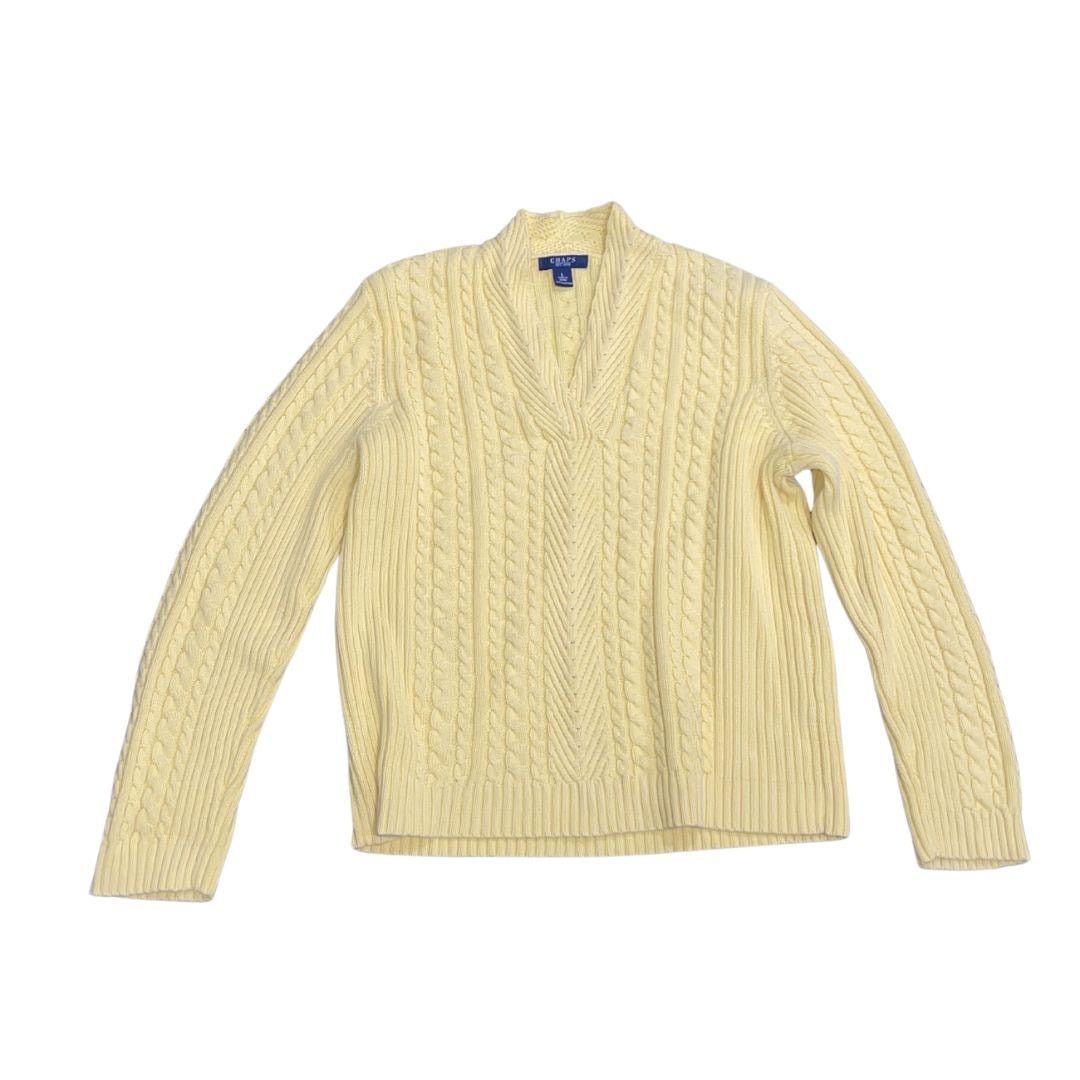 Chaps Yellow Cable Knit V-Neck Sweater Large Preppy 100% Cotton Size L / US 10 / IT 46 - 1 Thumbnail