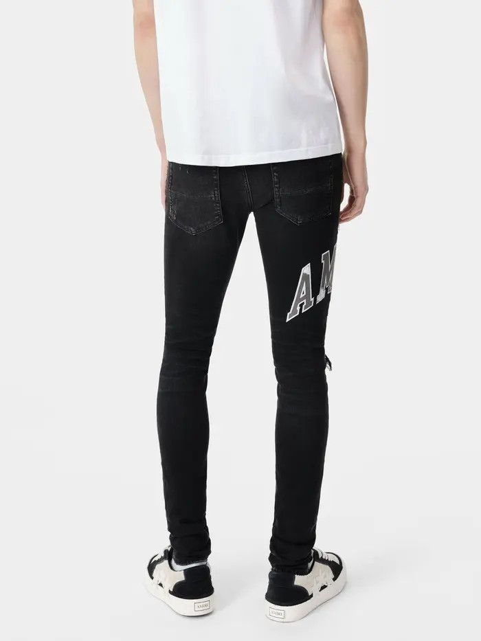 Amiri o1orln0326 Varsity Logo Repair Jeans in Black Size US 31 - 4 Thumbnail