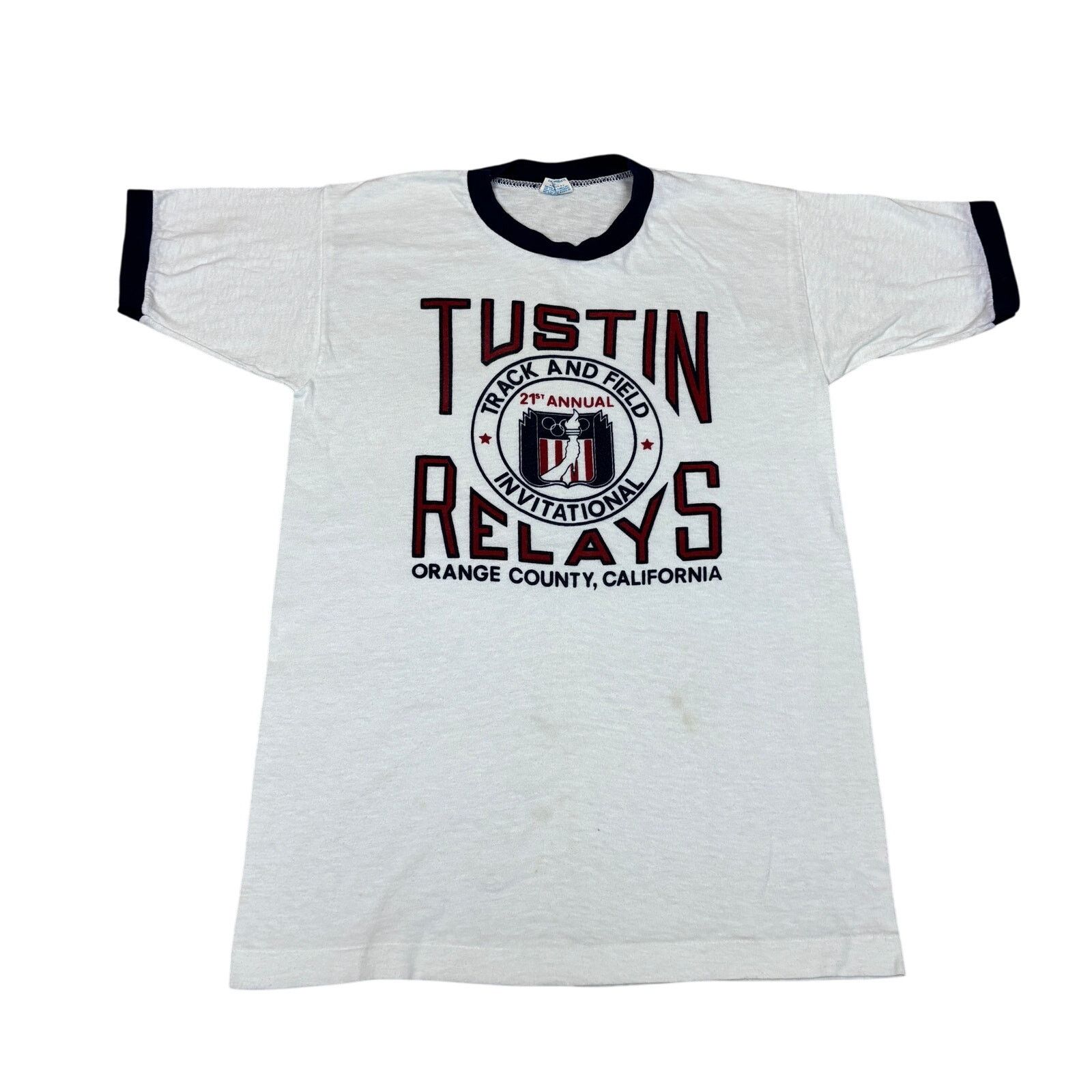 Vintage 70s OC Tustin Relays Champion Blue Bar T Shirt