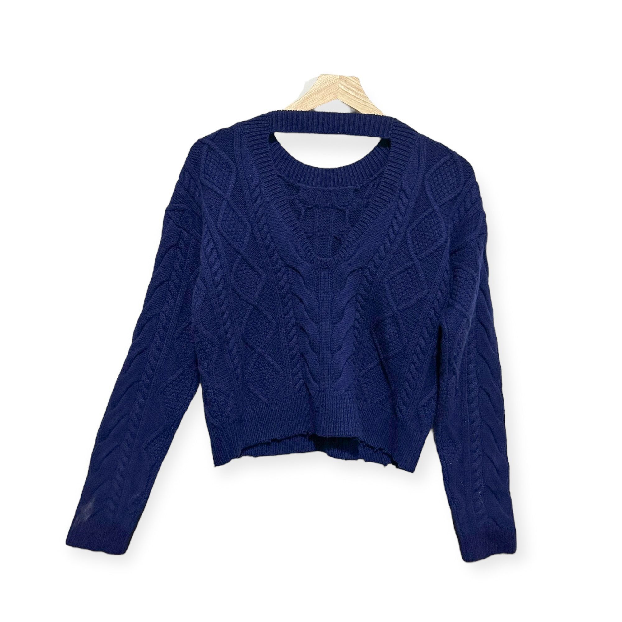 Rta RtA Zane Reverse V-Neck Cable Knit Sweater, Blue, Size S, N Size S / US 4 / IT 40 - 2 Thumbnail