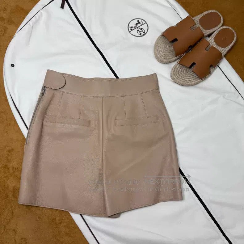 Hermes Hermes Pig Nose Buckle Beige Sheepskin Short Pants Size 24" / US 00 / IT 34 - 2 Thumbnail
