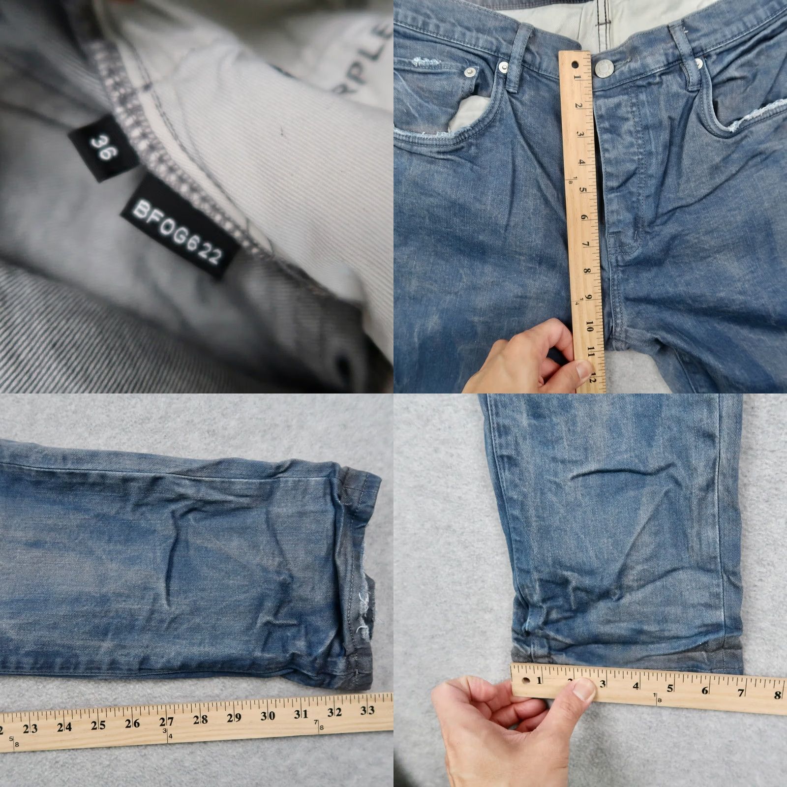 Denime Purple Brand P001 Jeans Men's Slim Fit Blue Distressed Sun Fade Style Denim 36x33 Size US 36 / EU 52 - 9 Thumbnail