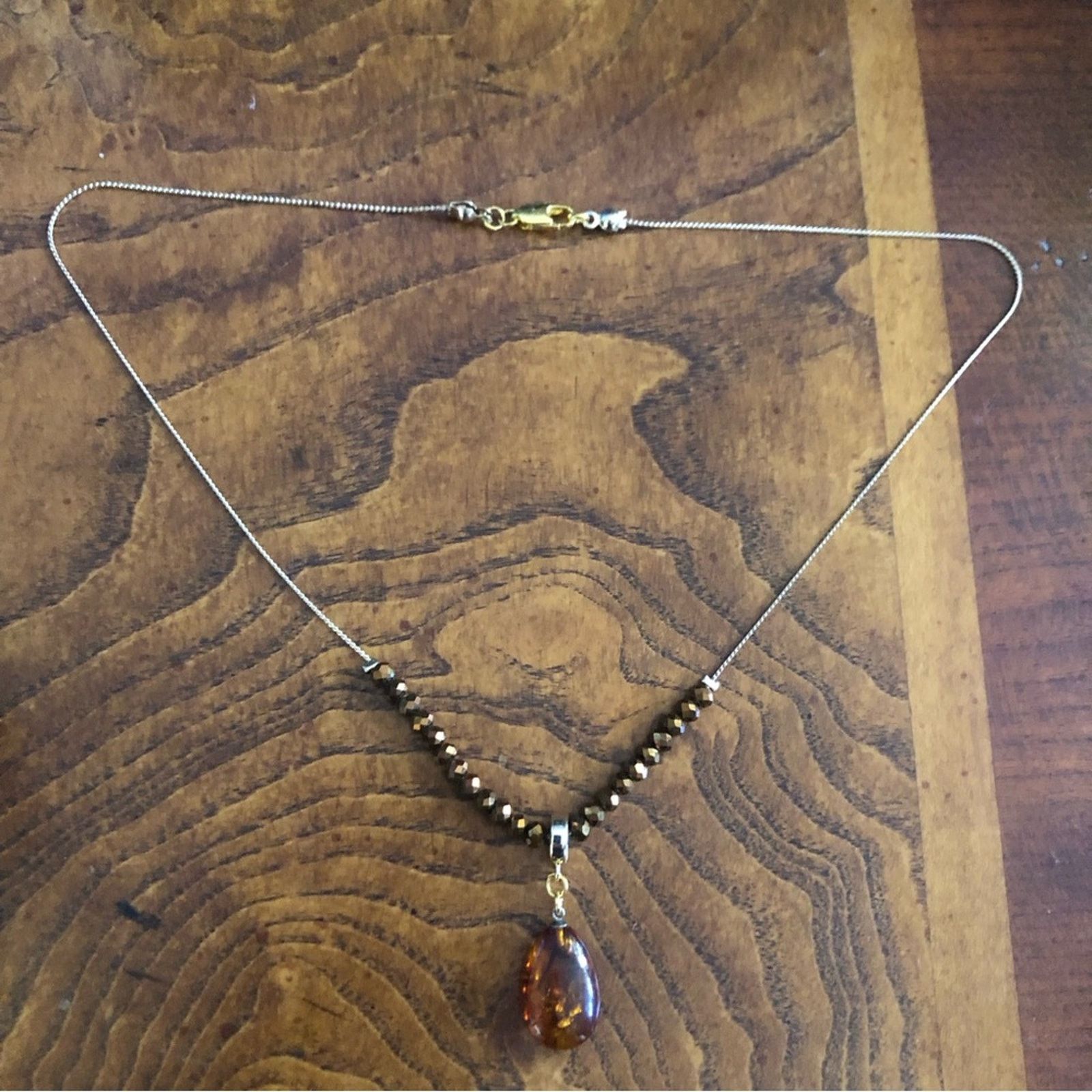Handmade Handcrafted simulated amber raindrop pendant chain necklace Size ONE SIZE - 8 Thumbnail
