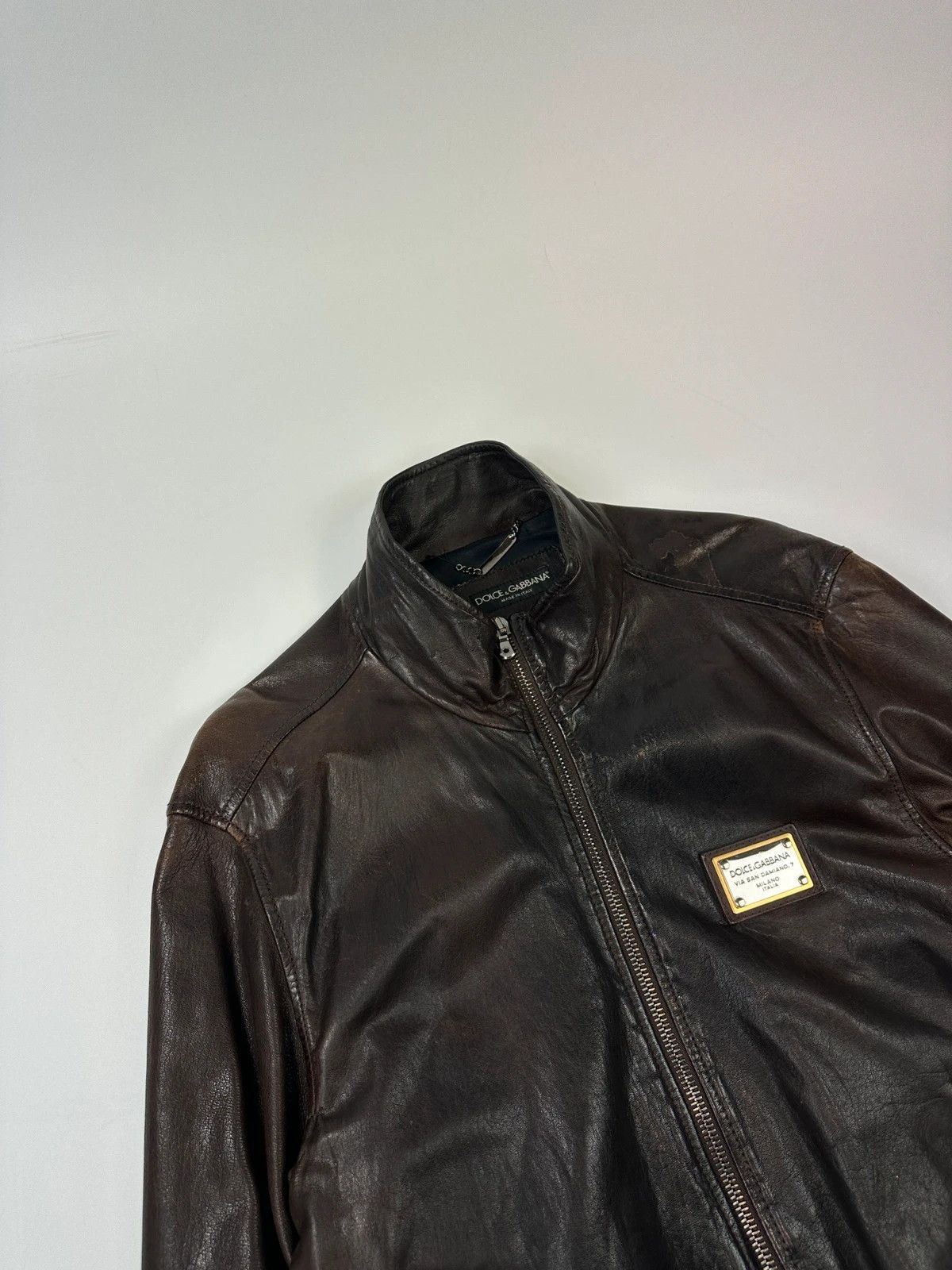 Dolce & Gabbana Dolce & Gabbana 00’s Patinated Brown Leather Jacket Size US L / EU 52-54 / 3 - 5 Thumbnail