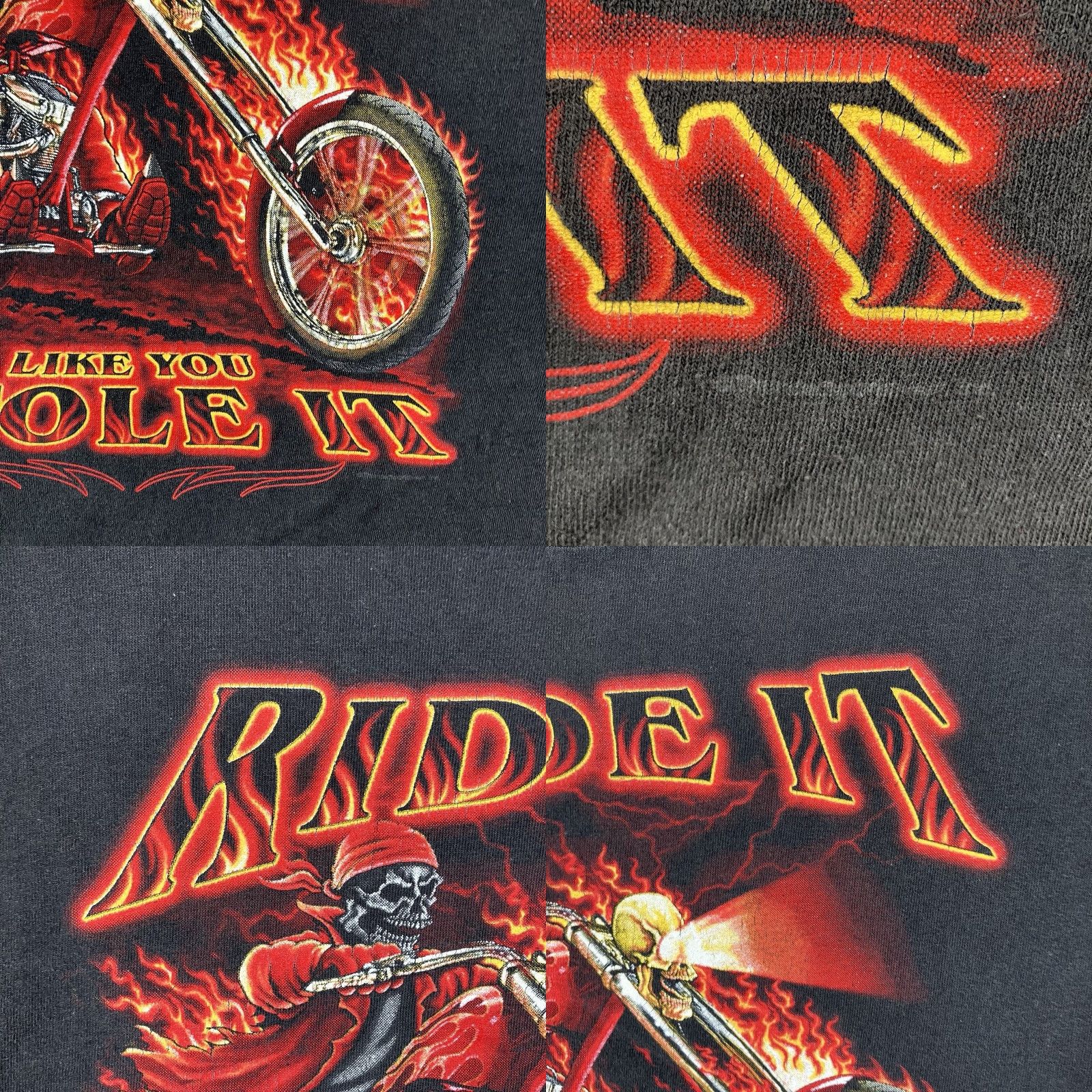 Delta VINTAGE Delta T-Shirt Skull Rider Graphic Black XL Unisex Crew Neck 100% Cotton Biker Retro Motorcycle 2000s Mens Womens Size US XL / EU 56 / 4 - 8 Thumbnail