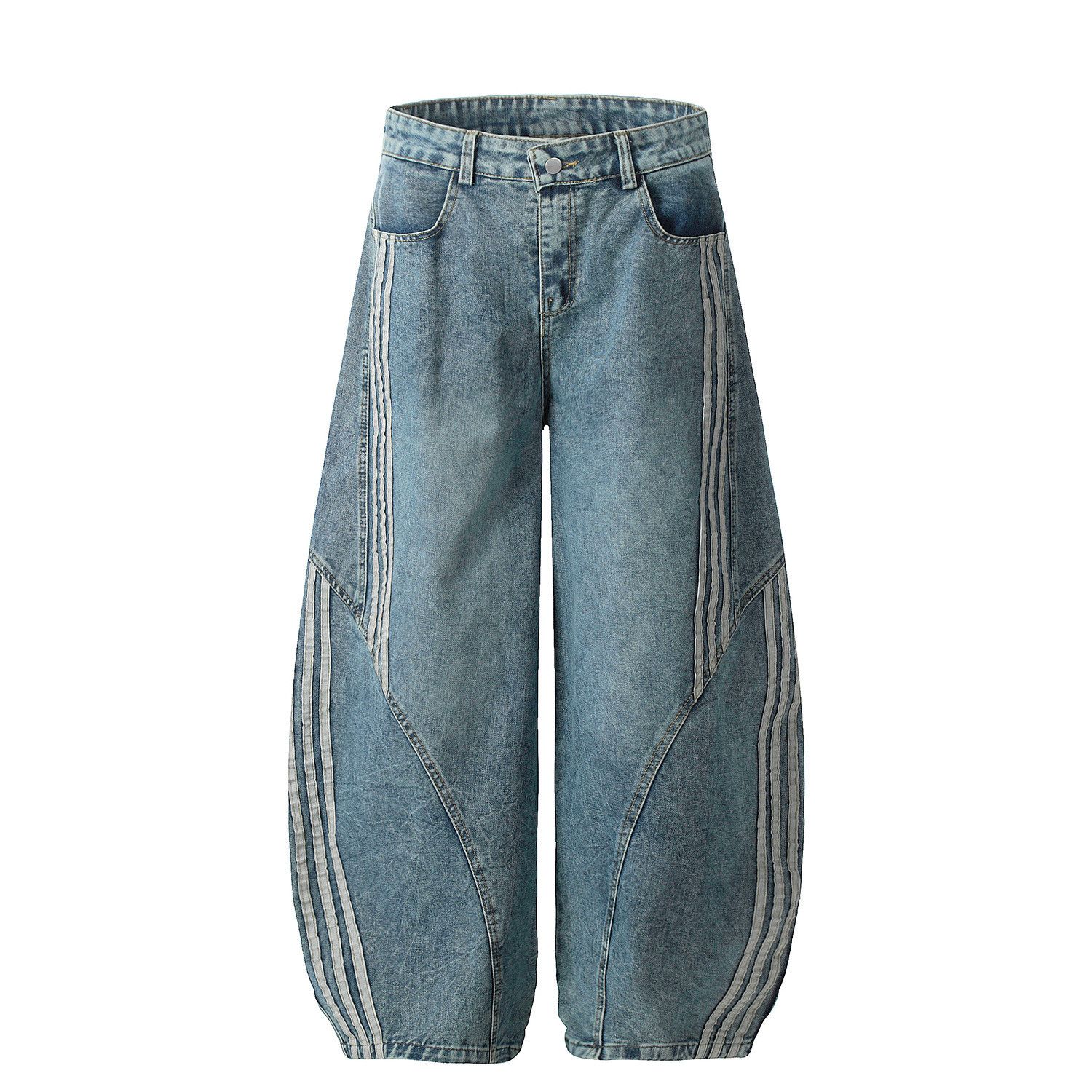 Vintage Retro patchwork washed loose straight distressed jeans men Size US 32 / EU 48 - 1 Thumbnail