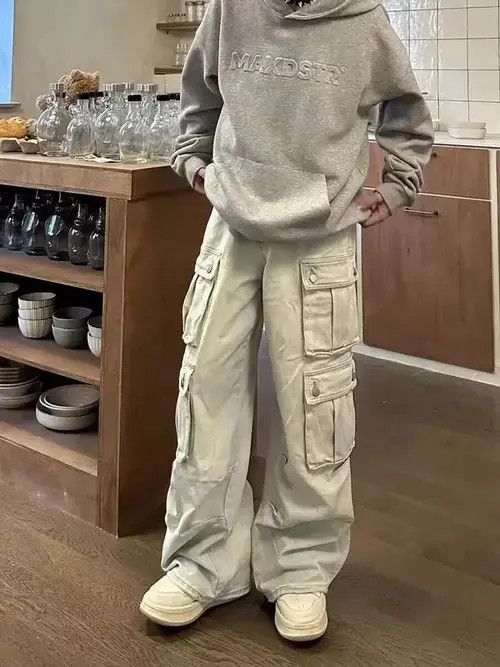 Japanese Brand Retro wasteland style multi-pocket workwear wide-leg jeans Size US 32 / EU 48 - 2 Thumbnail