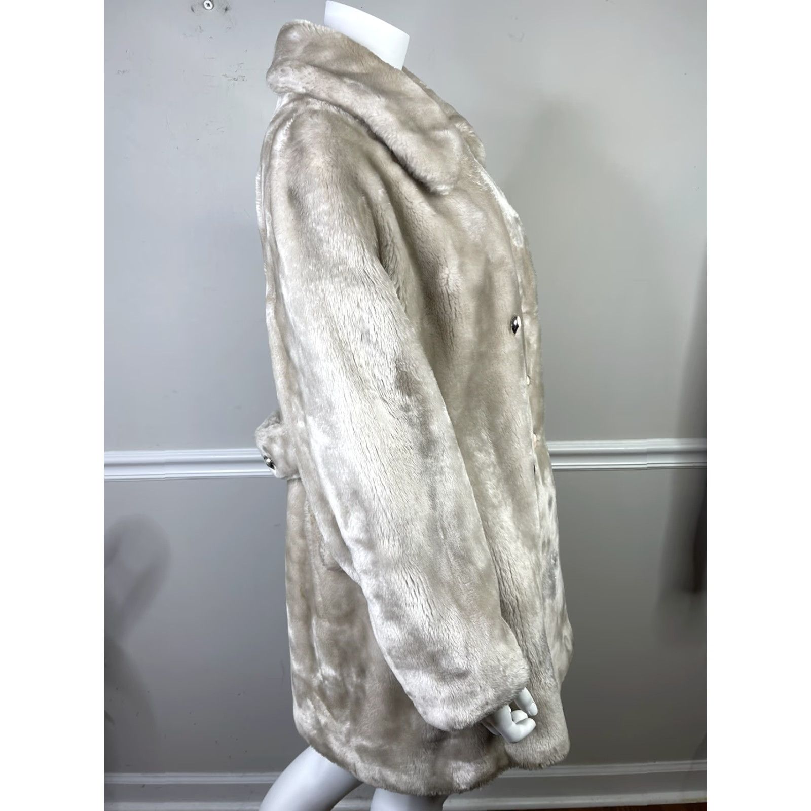 VINTAGE Borgana Faux Fur Jacket Coat Large Brown Mid-Length Womens 1950s Winter