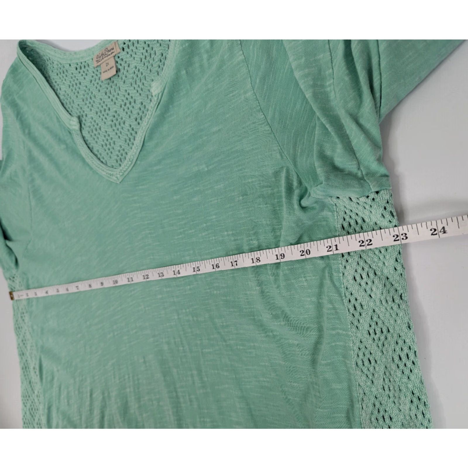 Lucky Brand Lucky Brand Calistoga Crochet Back Aqua Green Split-neck Top Women's Size 2X Size XXL / US 16-18 / IT 52-54 - 5 Thumbnail