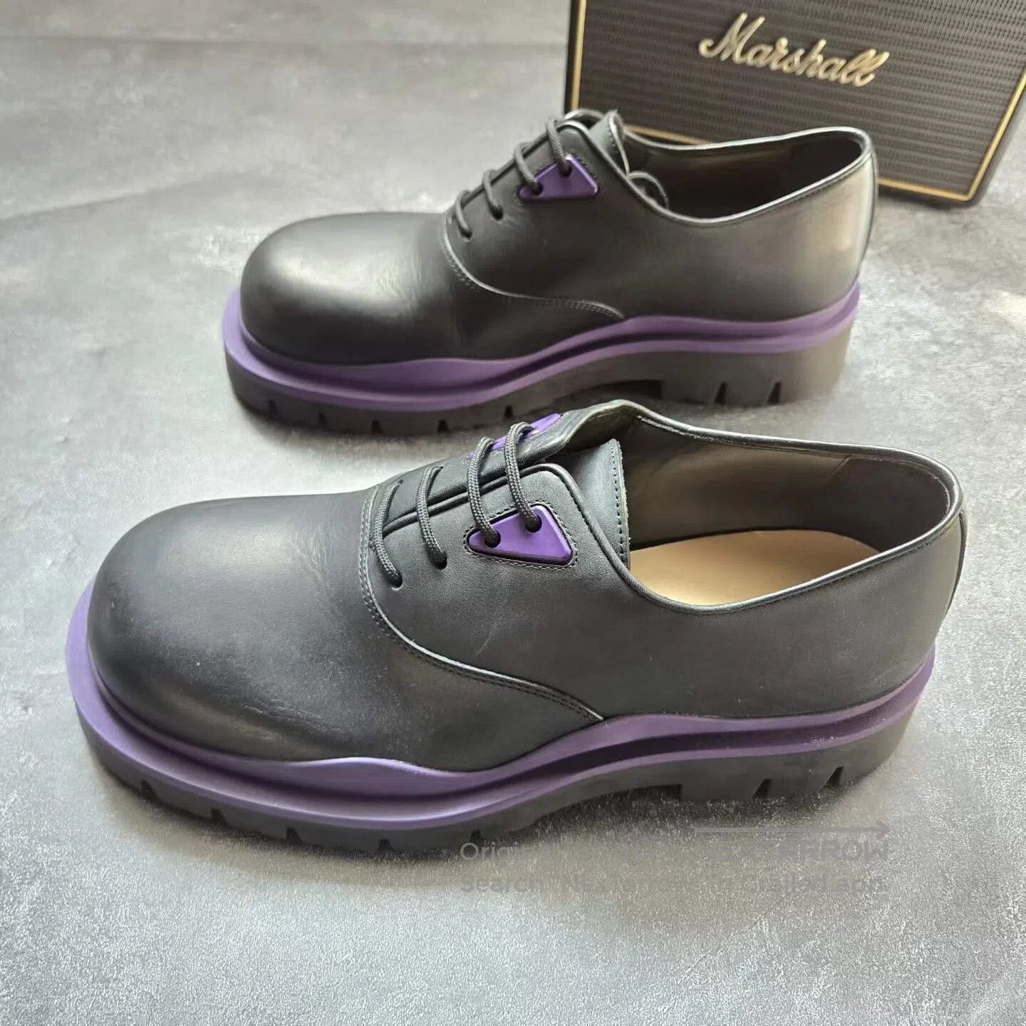 Bottega Veneta Bottega Veneta Bottega Veneta Black and Purple Derby Shoes Size US 8 / EU 41 - 1 Thumbnail