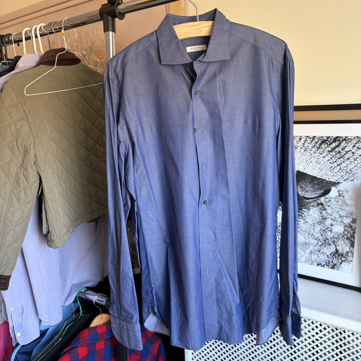 Boglioli Boglioli Blue Cotton Dress Shirt Cutaway Collar SS19 Size US XS / EU 42 / 0 - 1 Thumbnail