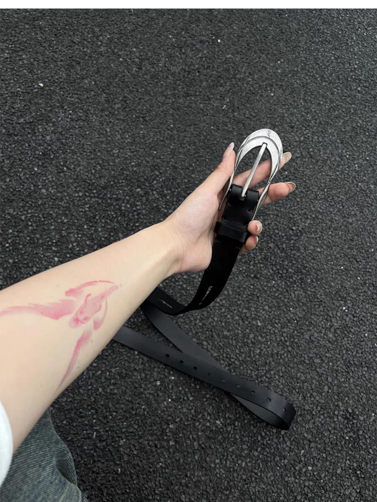 Jewelry × Leather Black PU Leather Belt with Unique Buckle Size ONE SIZE - 2 Thumbnail