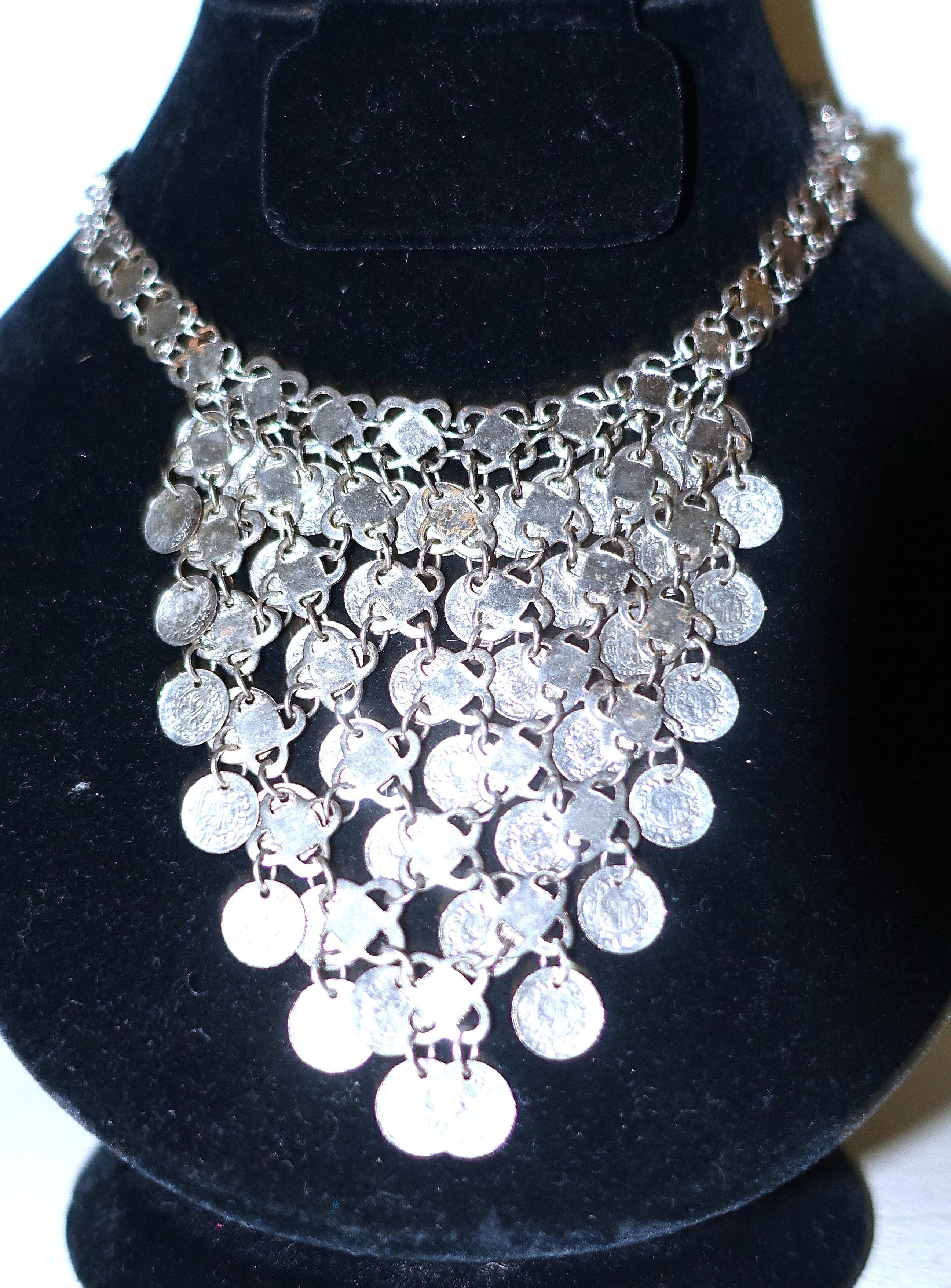 Vintage Silver Tone Boho Chain Dangle Choker Necklace Size ONE SIZE - 5 Thumbnail
