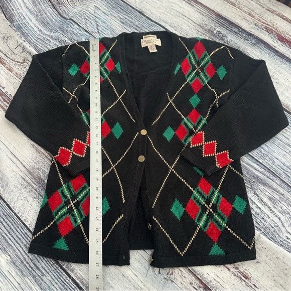 Other Vintage Christopher & Banks Black Cardigan with Red and Gree Size M / US 6-8 / IT 42-44 - 8 Thumbnail