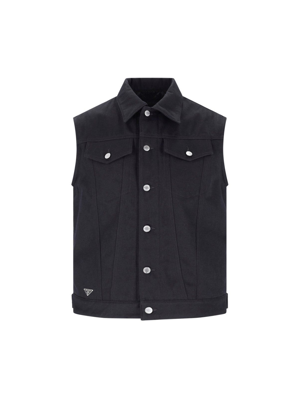 image of Prada Logo Denim Vest Size M in Black, Men's