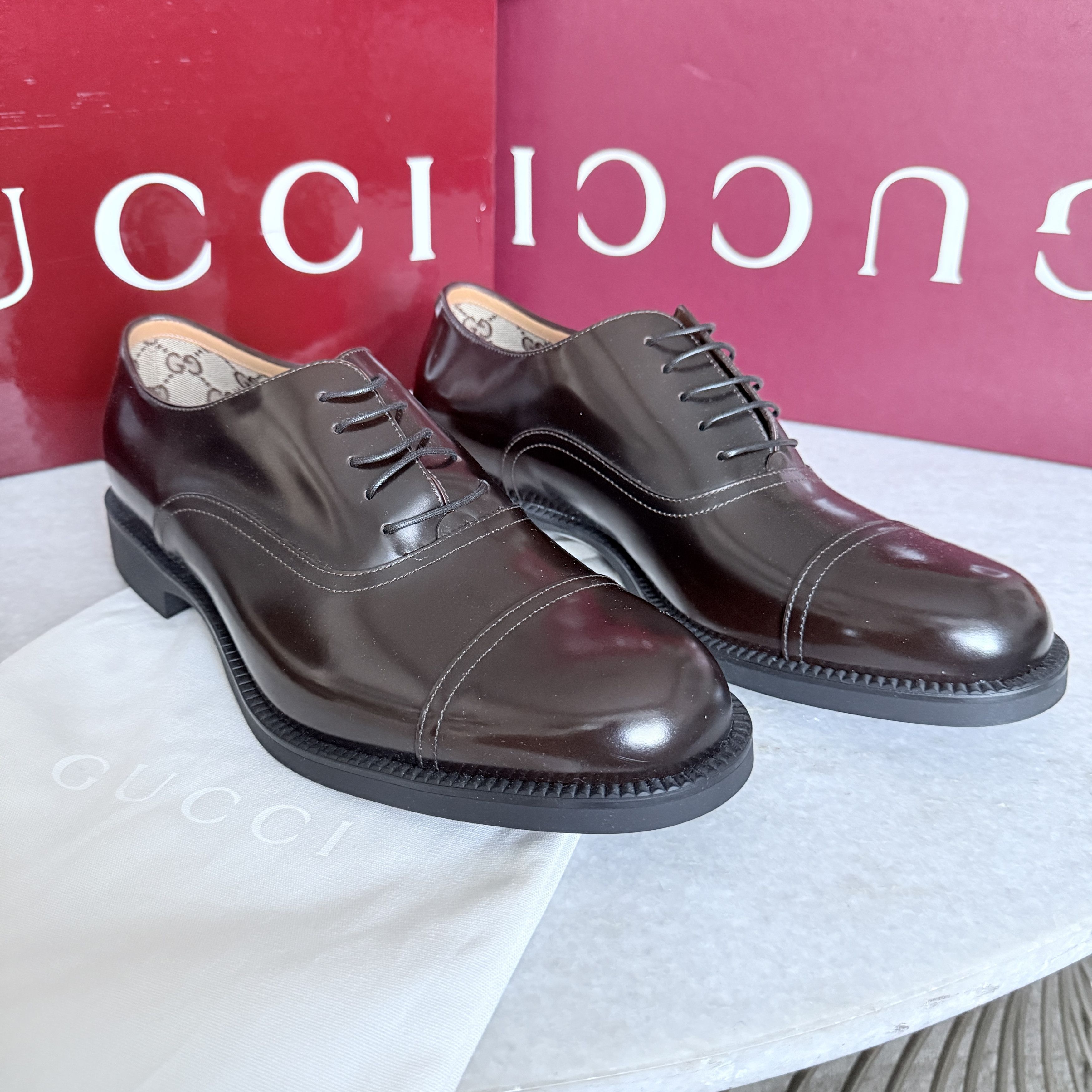 Gucci Gucci 812153 Mens Tempe Cap-Toe Brown Leather Oxford Shoes Size US 8.5 / EU 41-42 - 3 Thumbnail