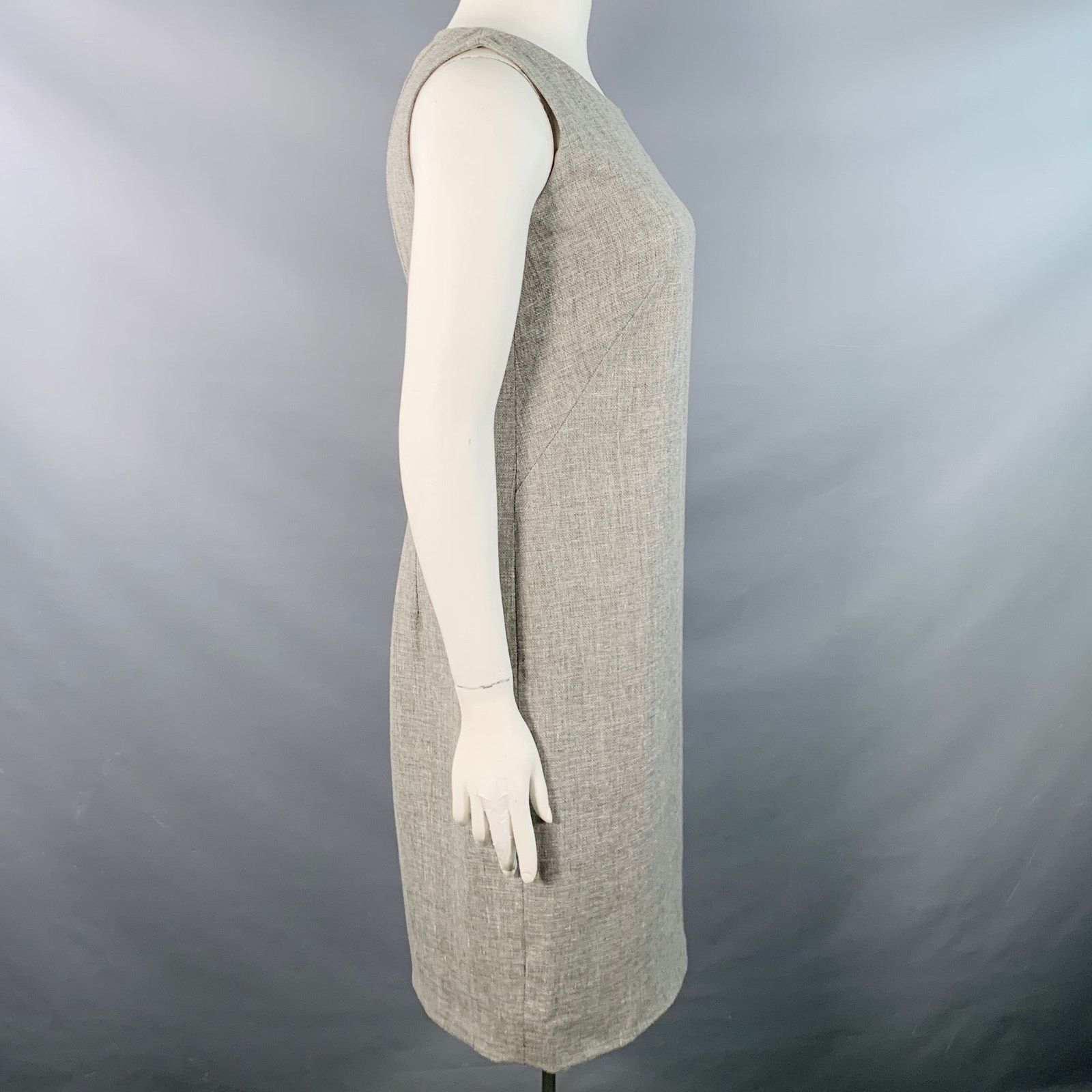 Akris Grey Linen Wool Melange Sleeveless Knee Length Sheath Dress Size XL / US 12-14 / IT 48-50 - 2 Thumbnail