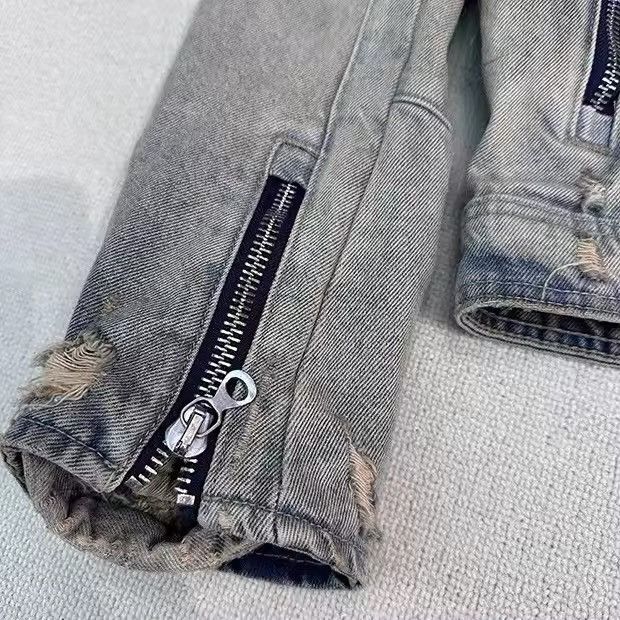 Japanese Brand × Vintage Collarless wash denim motorcycle jacket Size US M / EU 48-50 / 2 - 10 Thumbnail