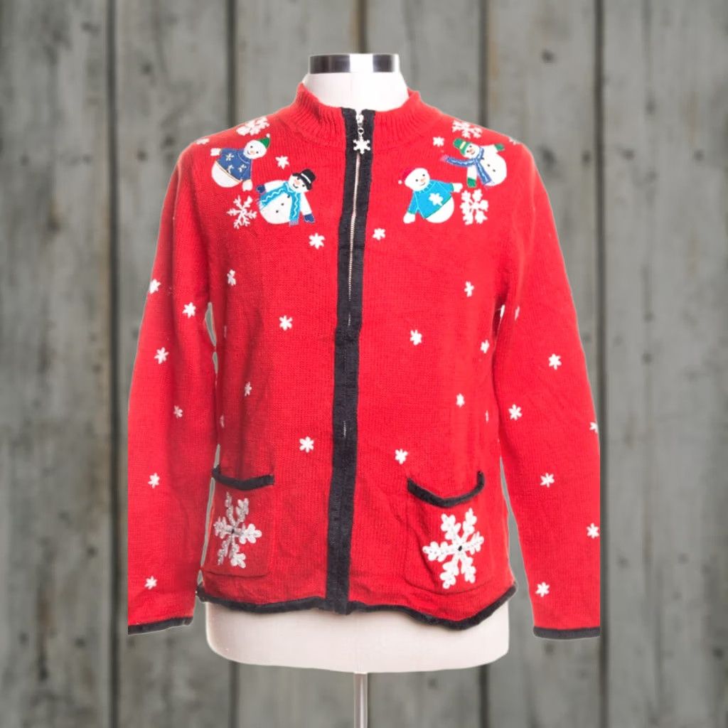 Vintage VINTAGE Red Mercer Street Studio Cardigan Mens Womens XL 42” 24” Ramie Cotton Christmas Snowflakes Holiday Rugstock Ragstock Cardigan Size M / US 6-8 / IT 42-44 - 1 Preview