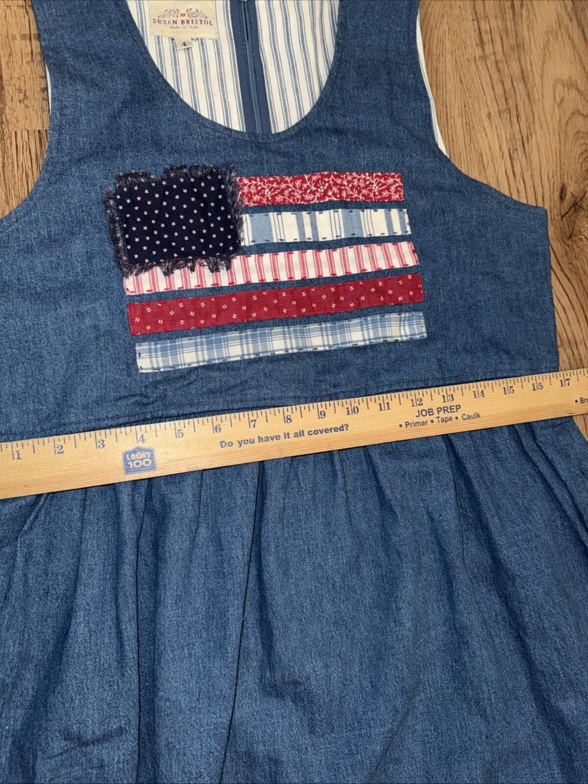 Other Vtg Susan Bristol Dress Cottage Prairie Pinafore Blue Denim Size L / US 10 / IT 46 - 5 Thumbnail