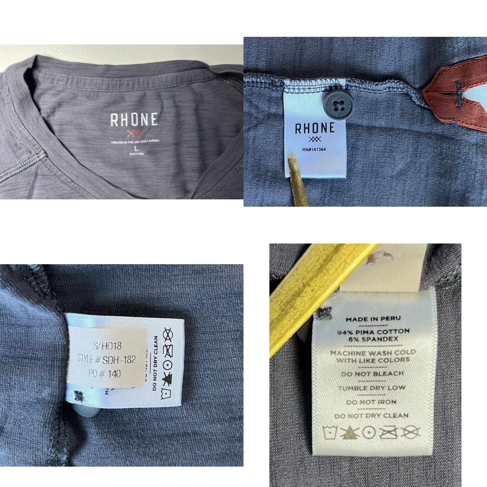 Rhone Rhone Men's Henley T-Shirt Activewear Pima Cotton Gray Sz L Crew Neck Short Sleeve Athletic Regular Size US L / EU 52-54 / 3 - 8 Thumbnail