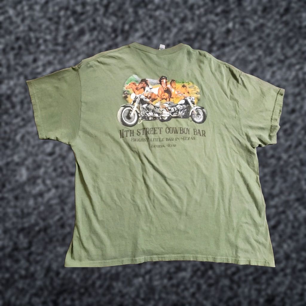Gildan Mens 2XL T Shirt 11th Street Cowboy Bar Double Sided Distressed Bandera TX Green Cotton Gildan Crew Neck Short Sleeve Mens Size US XXL / EU 58 / 5 - 1 Thumbnail