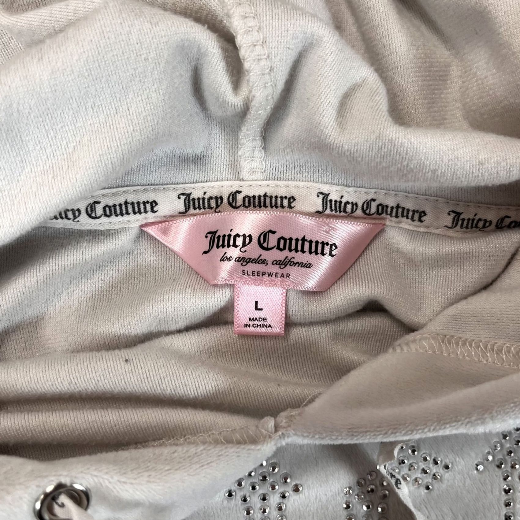 Juicy Couture VINTAGE Juicy Couture Hoodie Womens L Velour Rhinestone Logo Crop Pullover Sleepwear Size L / US 10 / IT 46 - 3 Thumbnail
