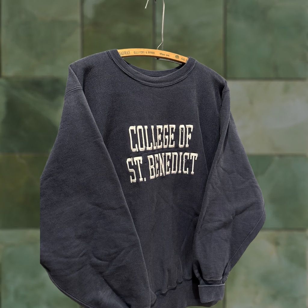 Champion VINTAGE Champion Reverse Weave Sweatshirt Blue Large Mens St Benedict College 90s Pullover Reversible Size US L / EU 52-54 / 3 - 1 Thumbnail