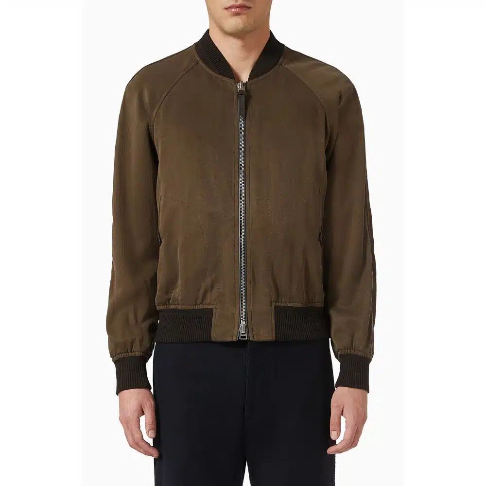 o1loc1c0825 OBS028 Viscose Cady Bomber Jacket in Brown