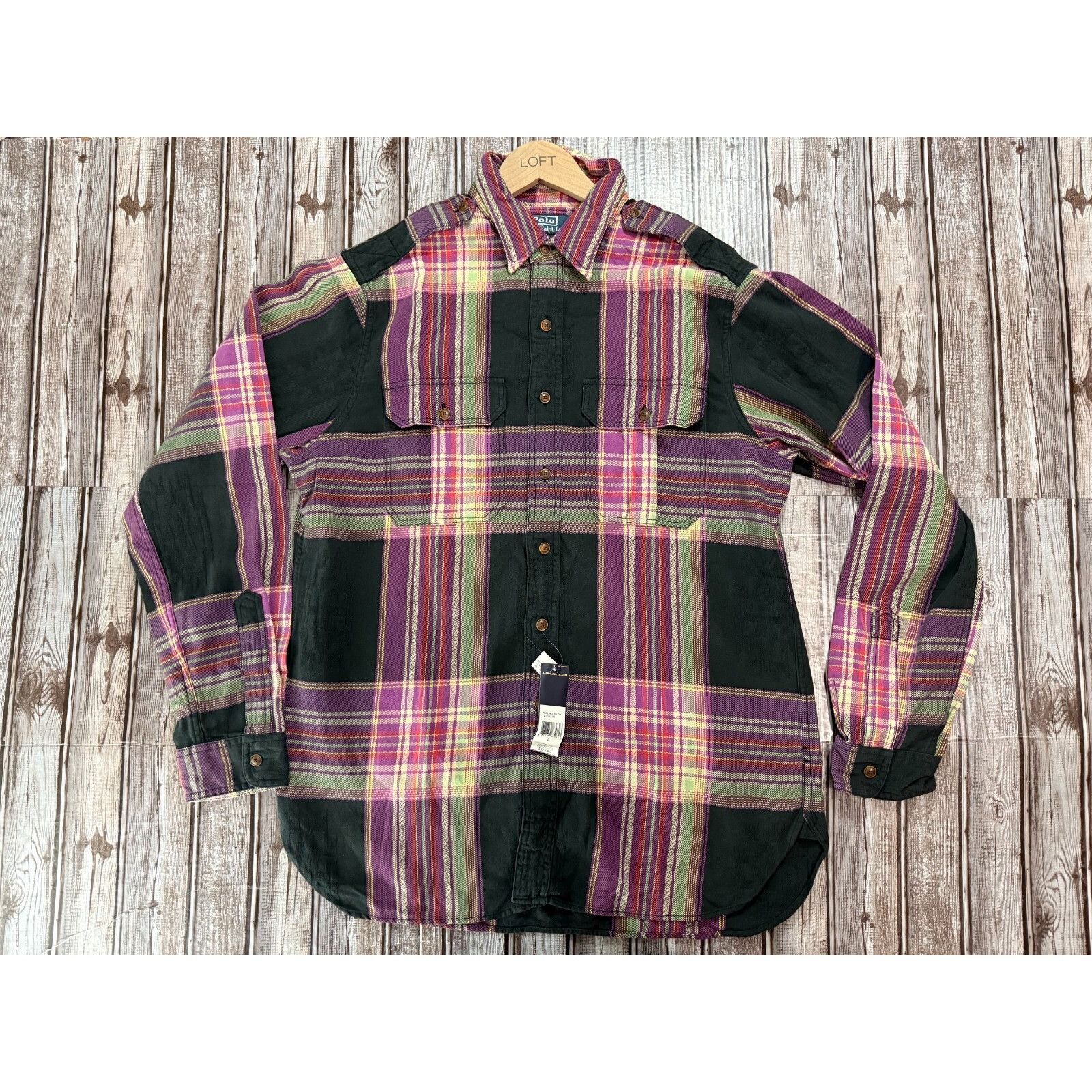 Polo Ralph Lauren Patchwork Plaid Shirt sz L color pulple mu