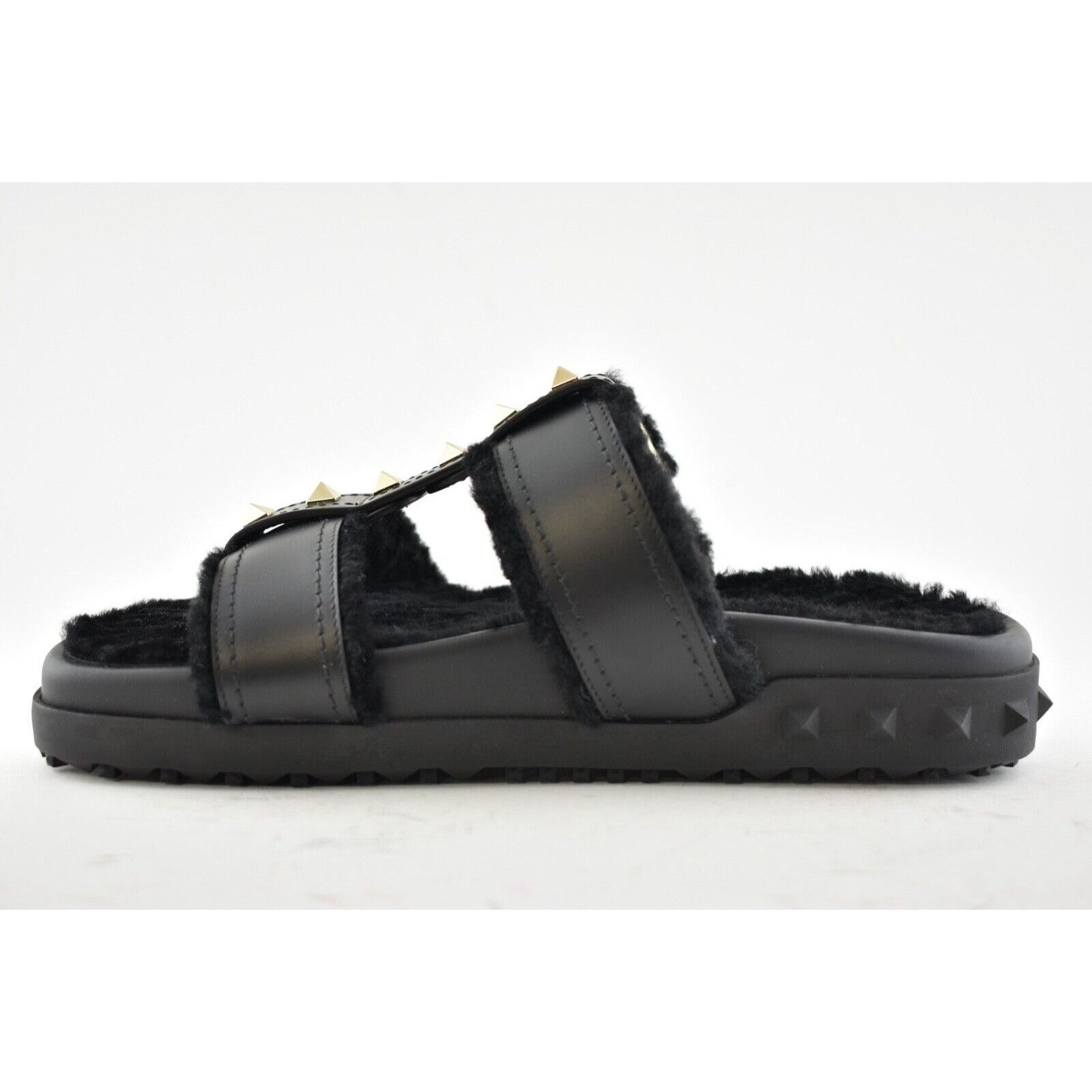 Valentino Valentino Rockstud Black Shearling Fur Caged Mule Slip On Size US 6 / IT 36 - 8 Thumbnail
