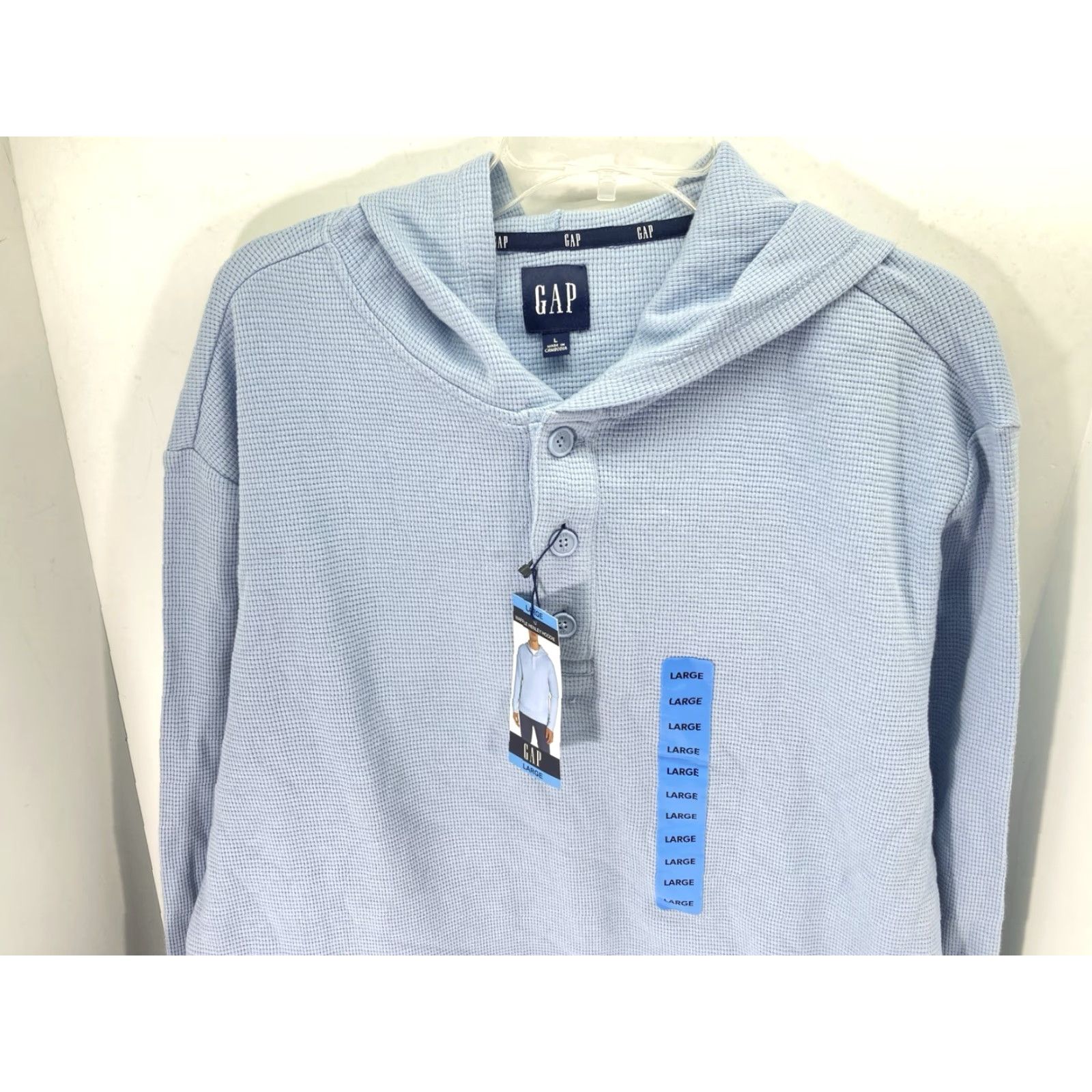 Gap Gap Hoodie Shirt Men L Blue Long Sleeve Waffle Henley Pullover NWT Size US L / EU 52-54 / 3 - 2 Thumbnail