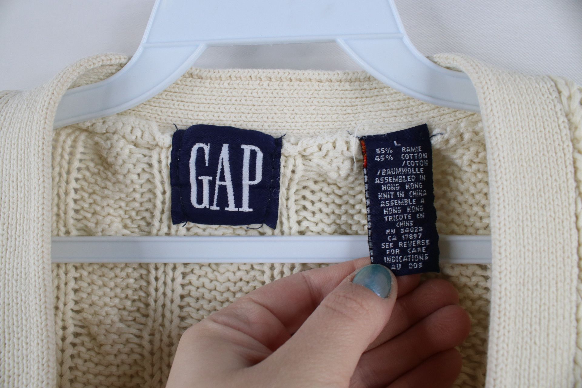 Gap × Vintage Vintage 90s Gap Chunky Cable Knit Cardigan Sweater Cream Size US L / EU 52-54 / 3 - 5 Thumbnail