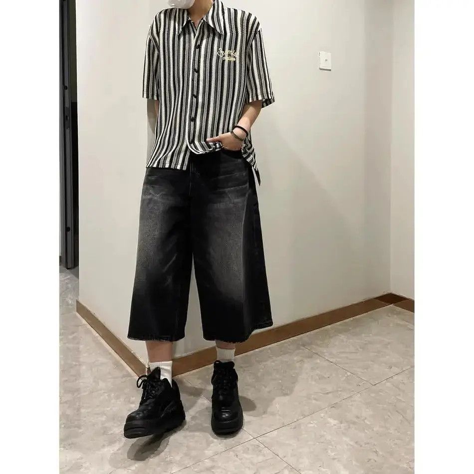 Japanese Brand Retro straight leg wide leg denim shorts Size US 32 / EU 48 - 6 Thumbnail