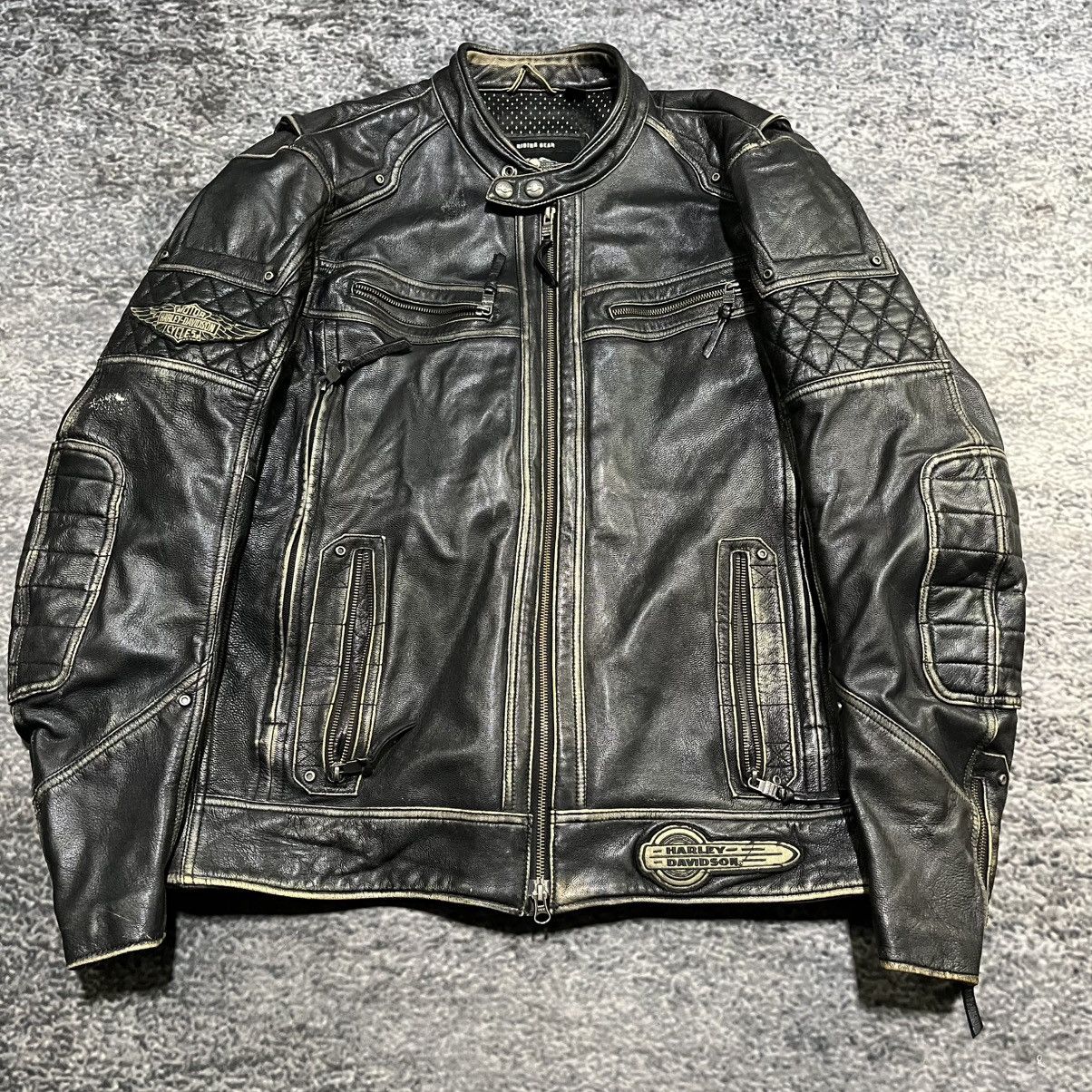 Harley Davidson VINTAGE HARLEY DAVIDSON TIFTON BIKER GRUNGE LEATHER JACKET Size US L / EU 52-54 / 3 - 3 Thumbnail