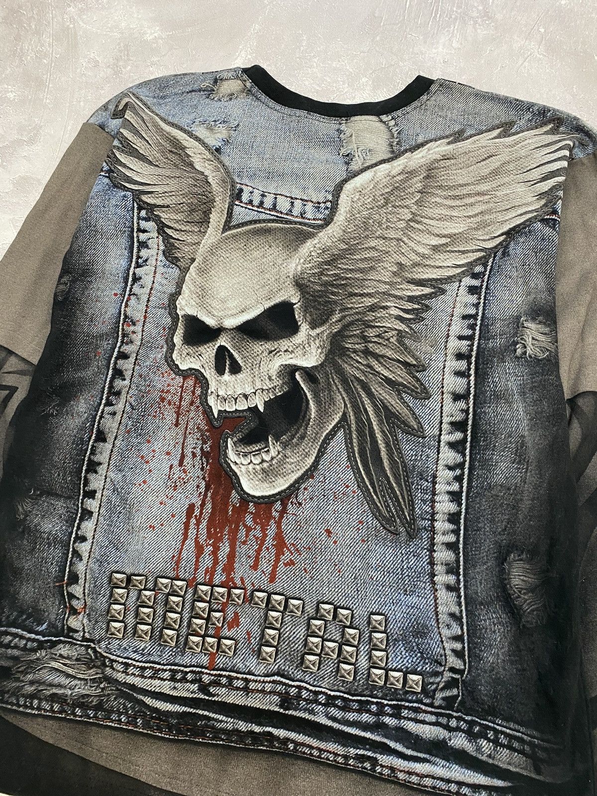 Japanese Brand Vintage Punk Rock Skull 3D Tatoo All Over Print Longsleeve Size US L / EU 52-54 / 3 - 8 Thumbnail