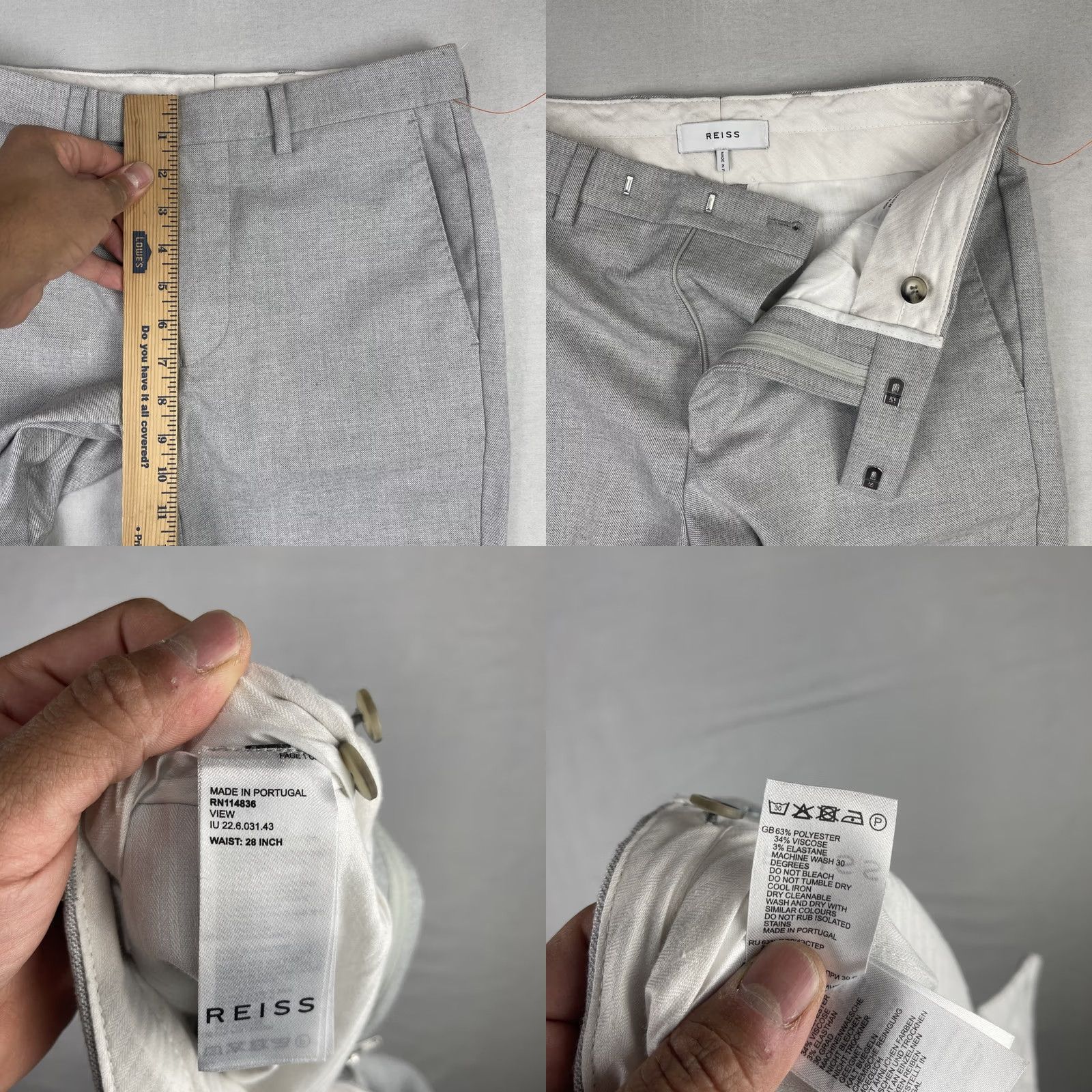 Reiss Reiss Dress Pants Mens 28x32 Gray View Flat Front Business Chino Trousers Size US 28 / EU 44 - 8 Thumbnail