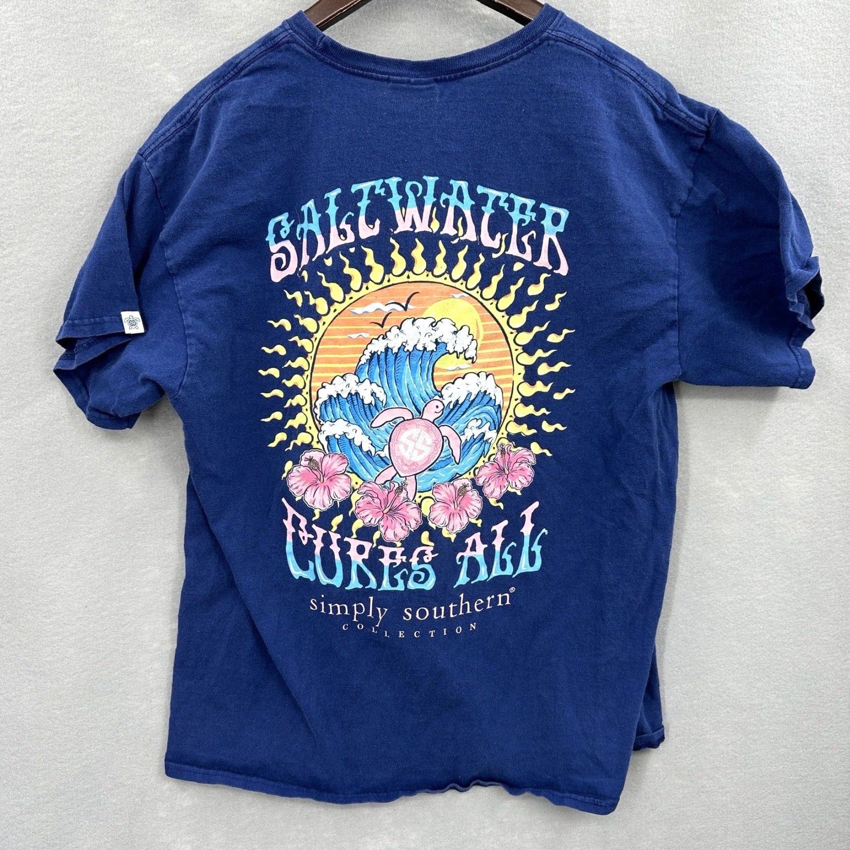 Vintage Simply Southern Salt Water Cures All Shirt Men Large Blue Graphic Sun Surf Beach Shirt Mens L Blue Beach Logo Size US L / EU 52-54 / 3 - 7 Thumbnail