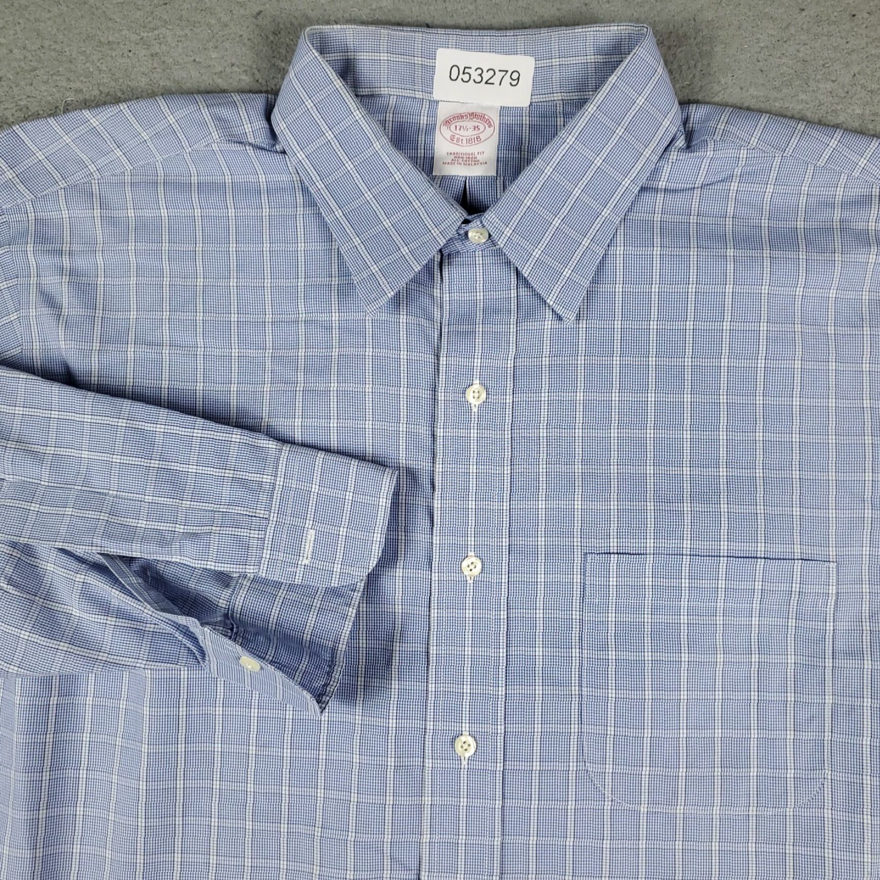 Brooks Brothers Brooks Brothers Shirt Mens 17.5 Blue Plaid Dress Button Up Long Sleeve Regular Collar Down Logo? (No, stick to given) Size 46R - 2 Thumbnail