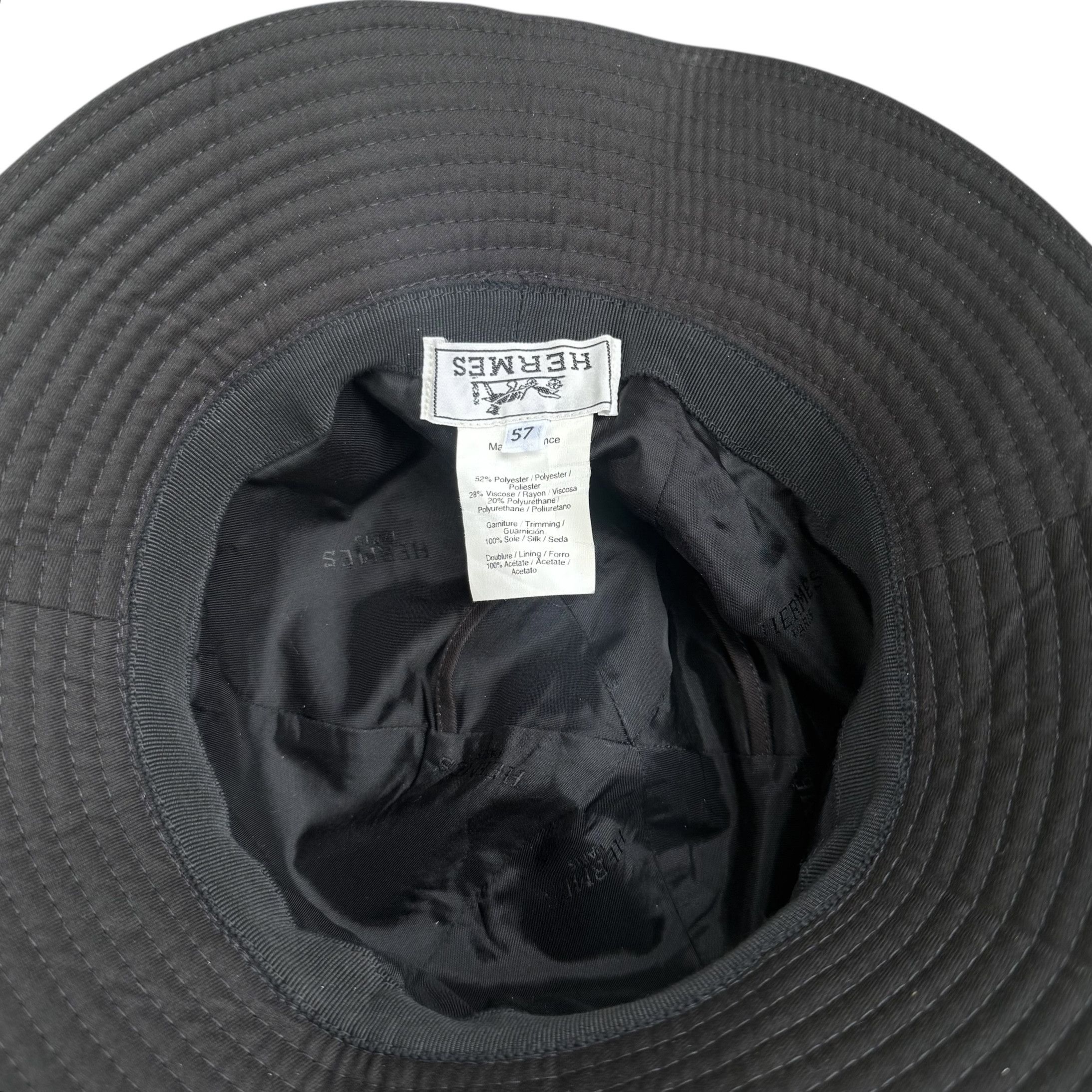Hermes Hermes Black Gabardine and Printed Silk Twilly Bucket Hat Size ONE SIZE - 8 Thumbnail